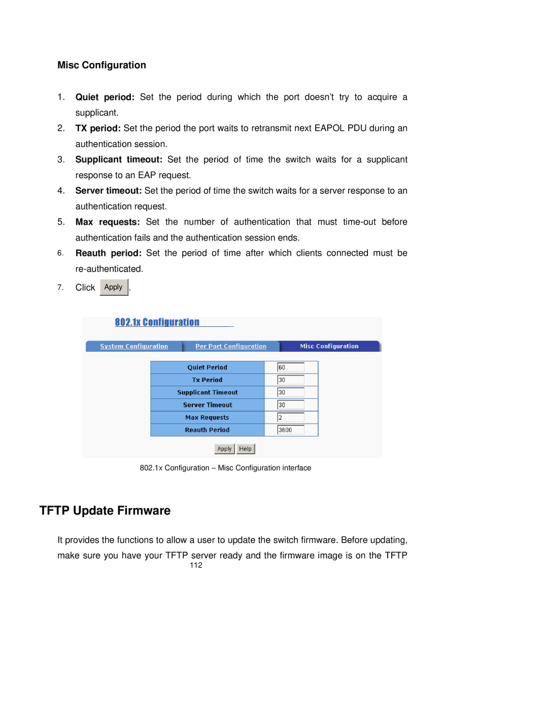 TRENDnet TEG-S3000I manual Tftp Update Firmware, Misc Configuration 