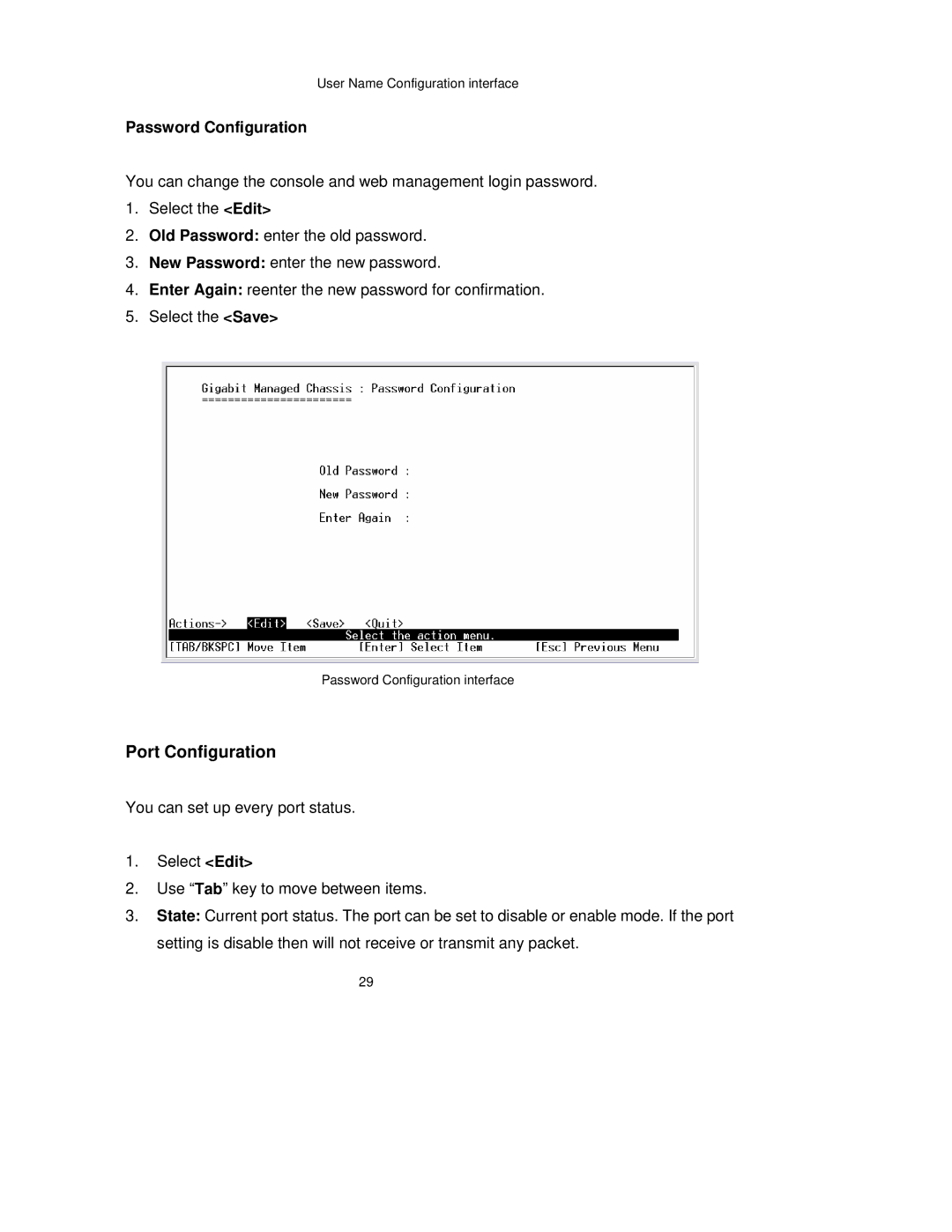 TRENDnet TEG-S3000I manual Port Configuration, Password Configuration 