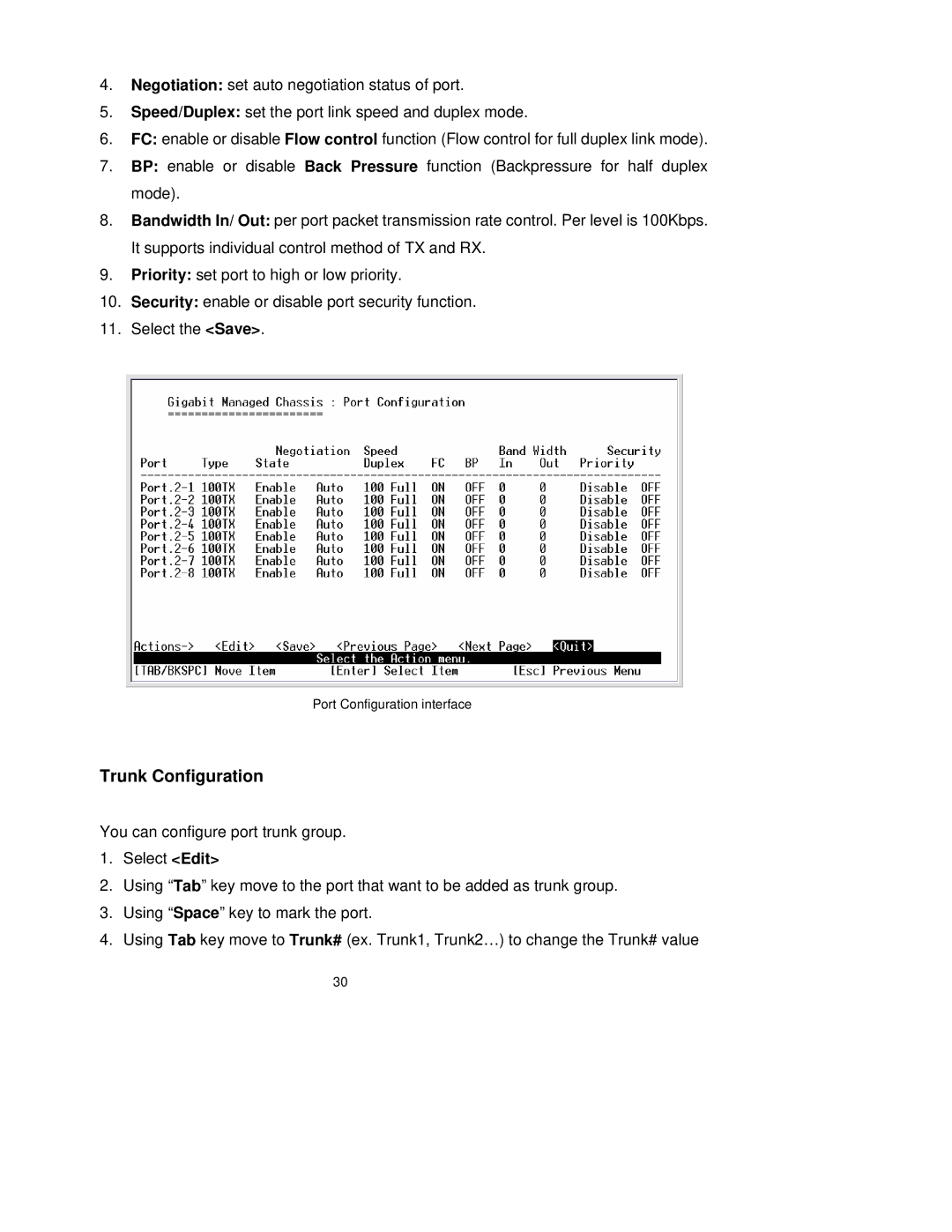 TRENDnet TEG-S3000I manual Trunk Configuration 