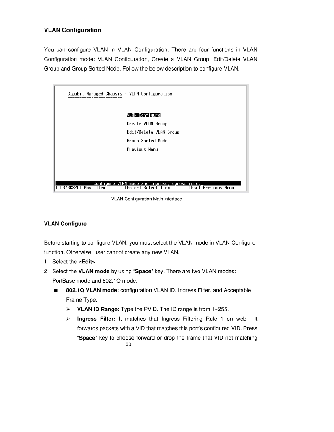 TRENDnet TEG-S3000I manual Vlan Configuration, Vlan Configure 