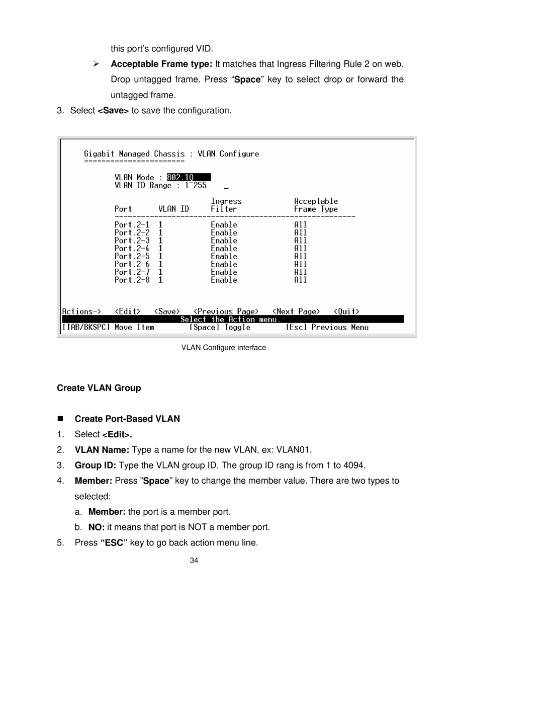 TRENDnet TEG-S3000I manual Create Vlan Group „ Create Port-Based Vlan 