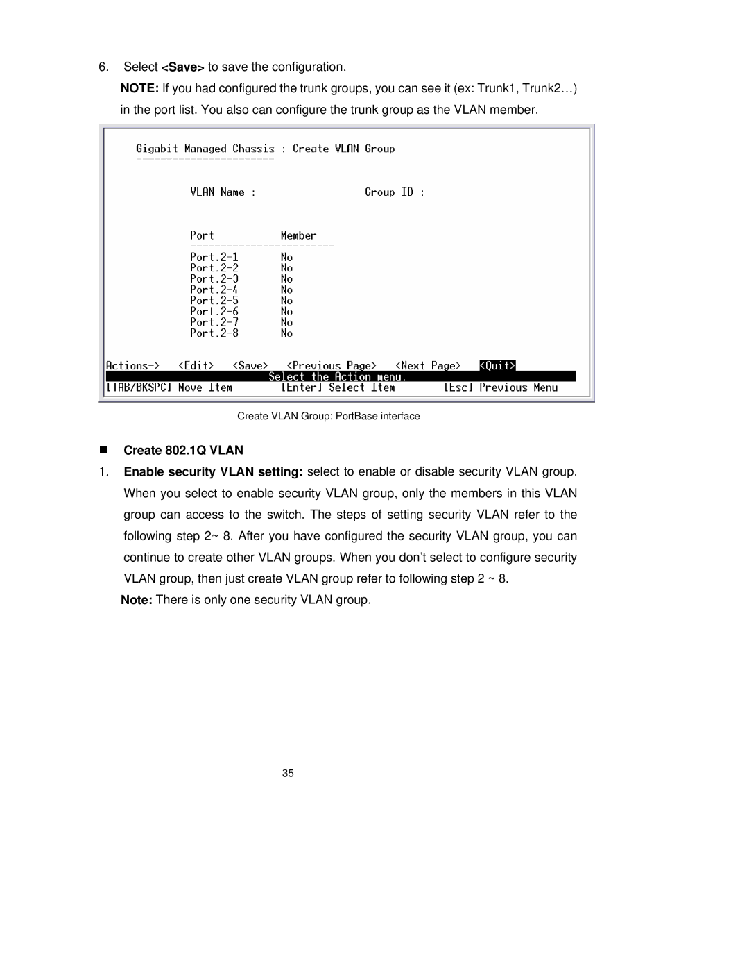 TRENDnet TEG-S3000I manual „ Create 802.1Q Vlan 