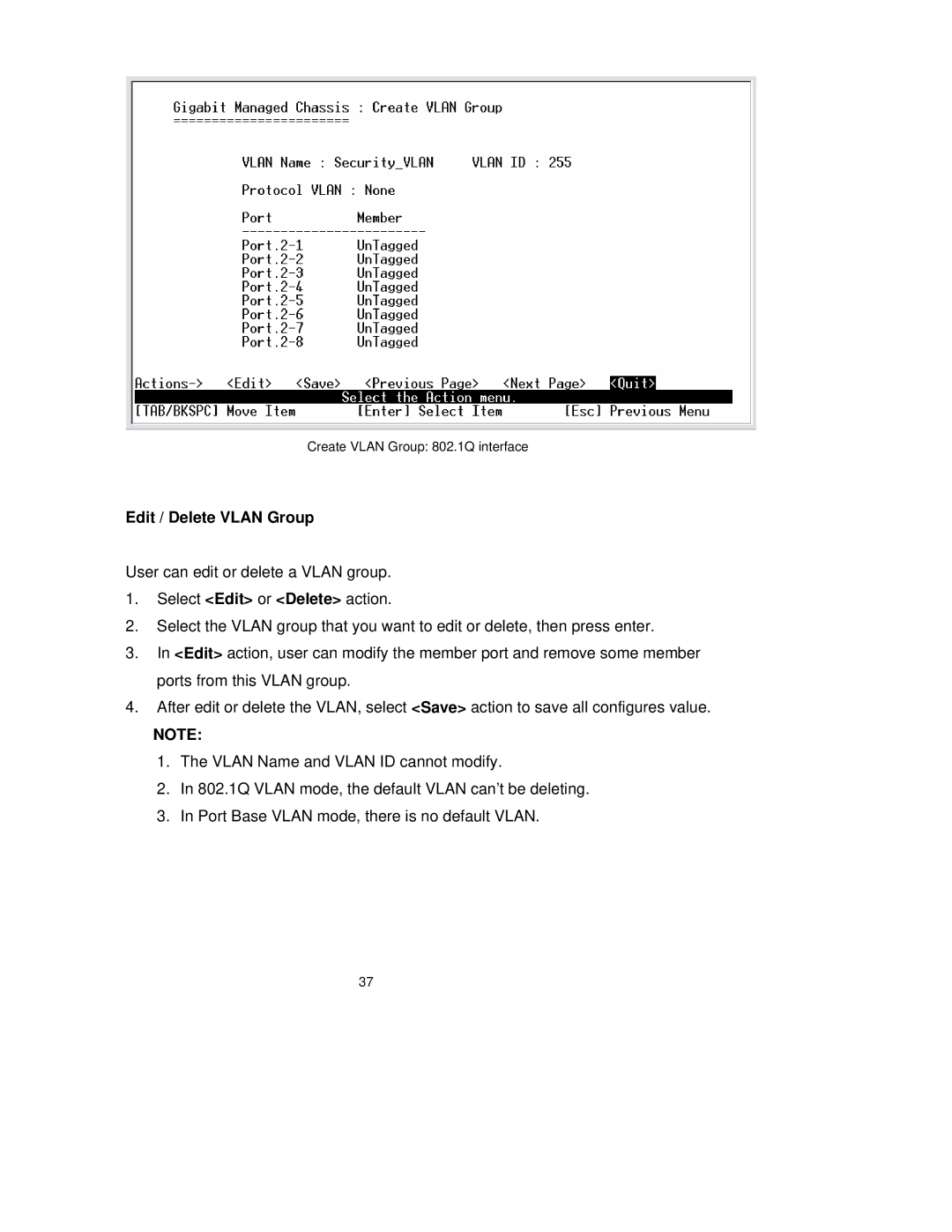 TRENDnet TEG-S3000I manual Edit / Delete Vlan Group 