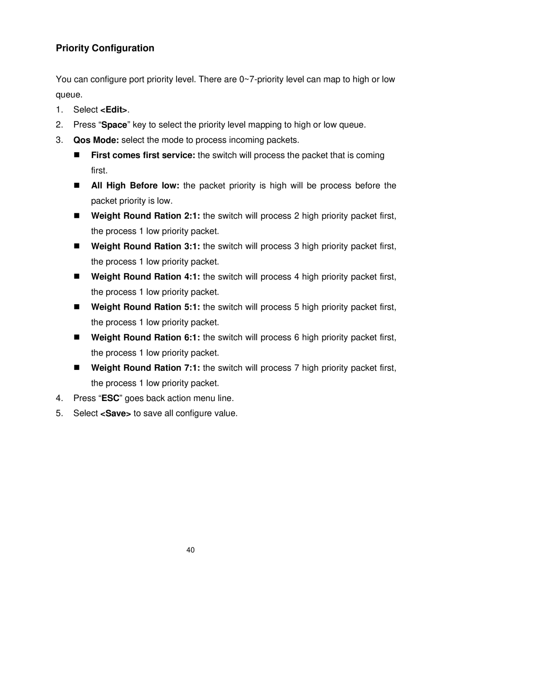 TRENDnet TEG-S3000I manual Priority Configuration 