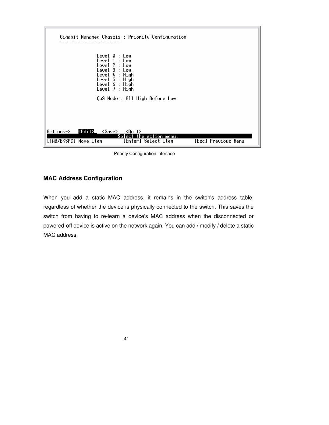 TRENDnet TEG-S3000I manual MAC Address Configuration 