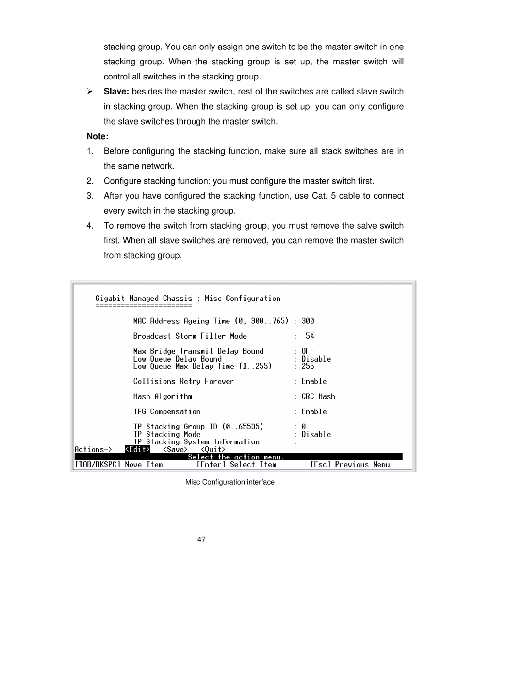 TRENDnet TEG-S3000I manual Misc Configuration interface 