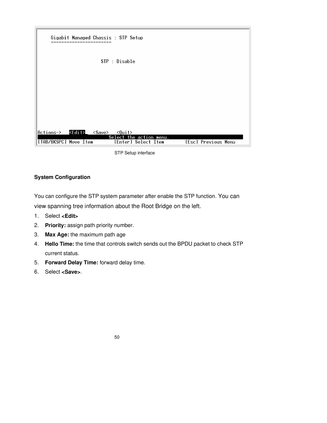 TRENDnet TEG-S3000I manual System Configuration, Forward Delay Time forward delay time 