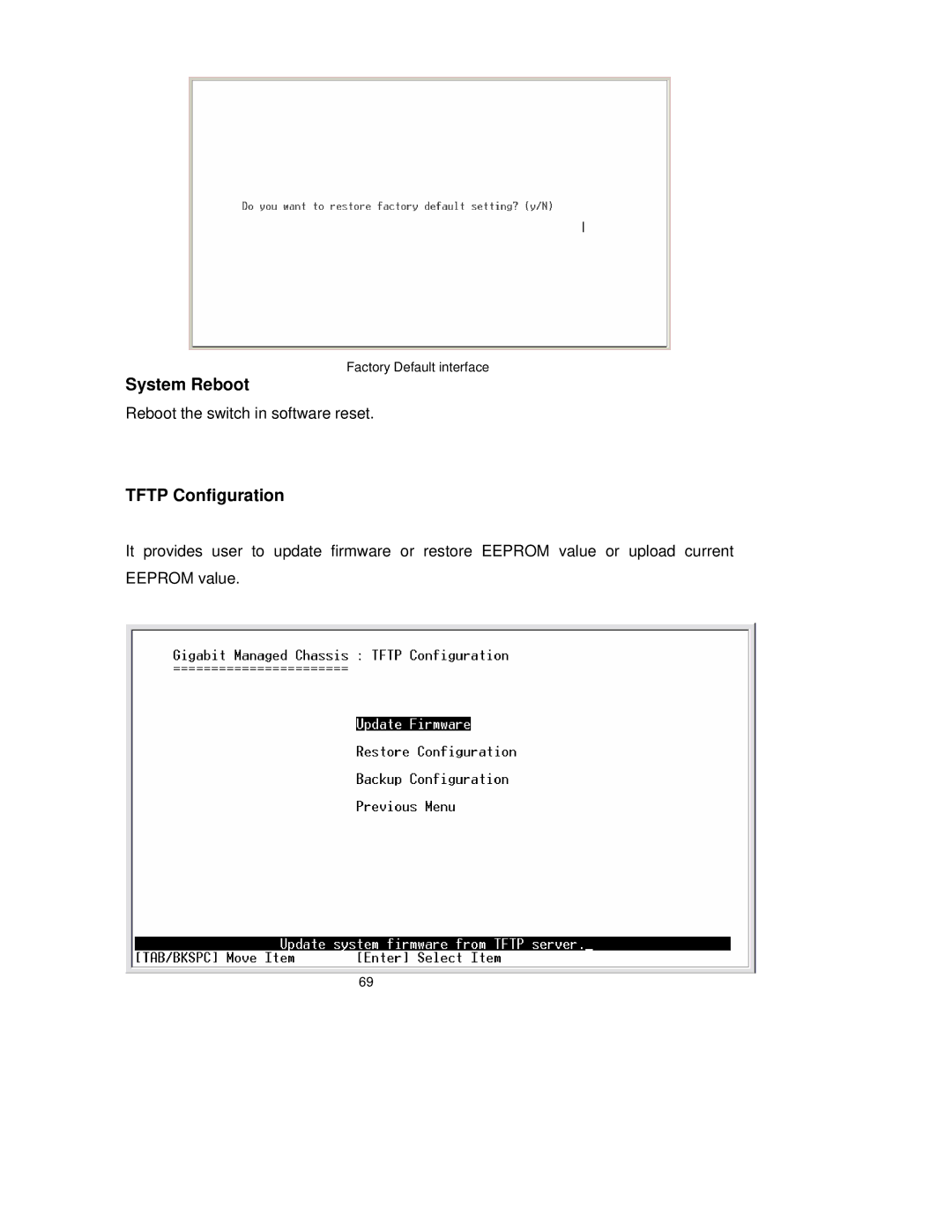 TRENDnet TEG-S3000I manual System Reboot, Tftp Configuration 