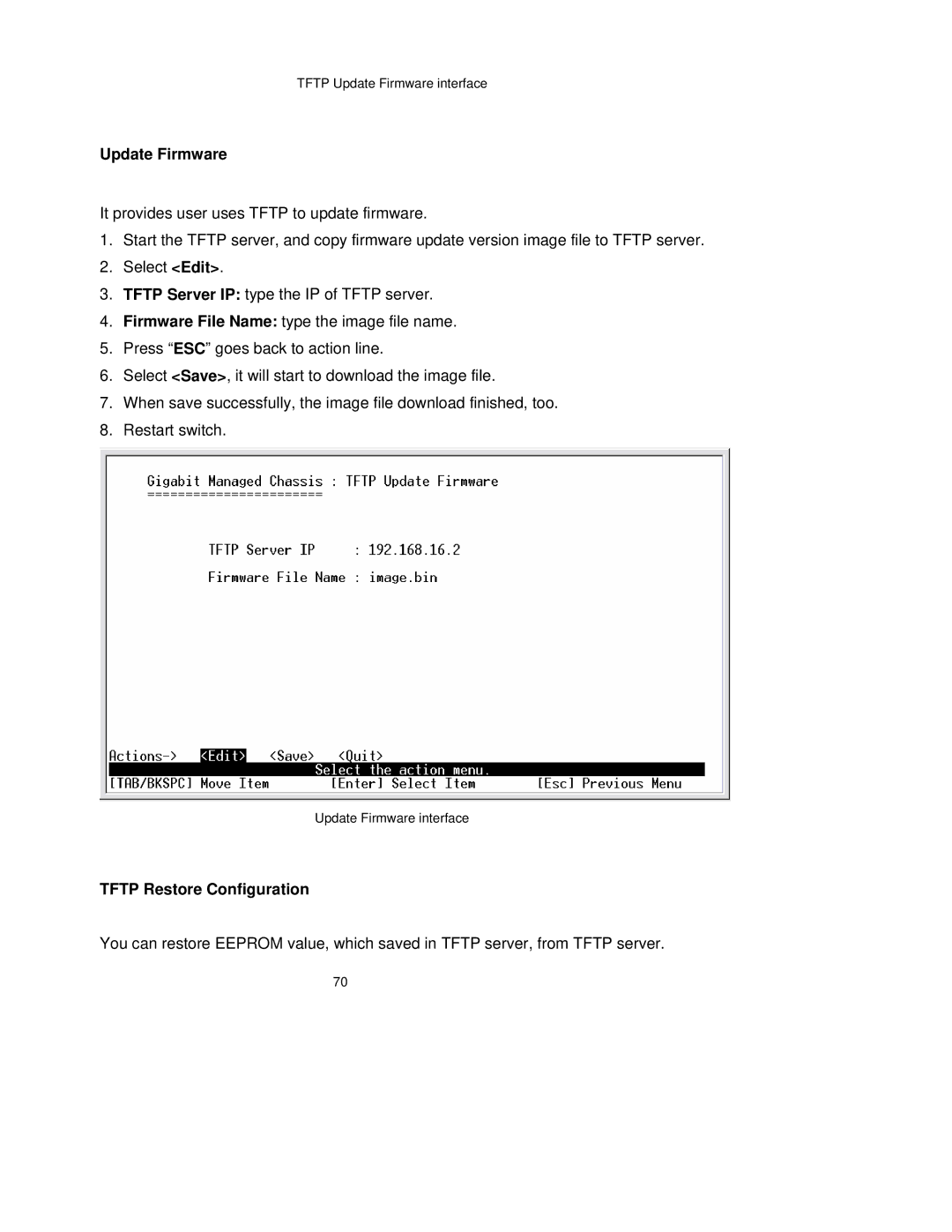 TRENDnet TEG-S3000I manual Update Firmware, Tftp Restore Configuration 