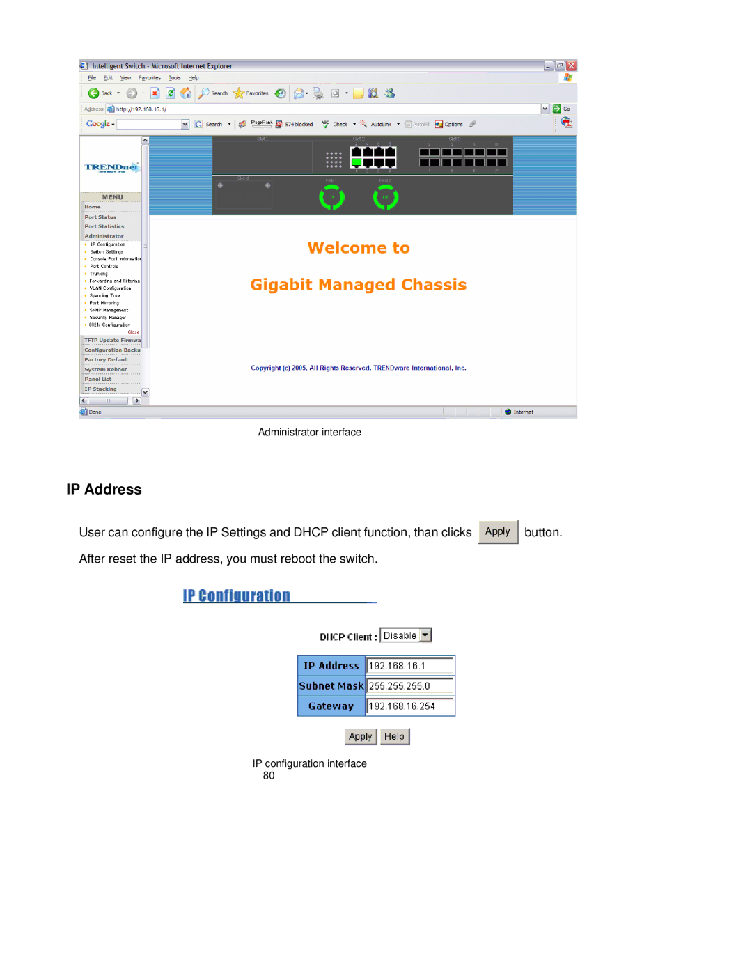 TRENDnet TEG-S3000I manual IP Address 