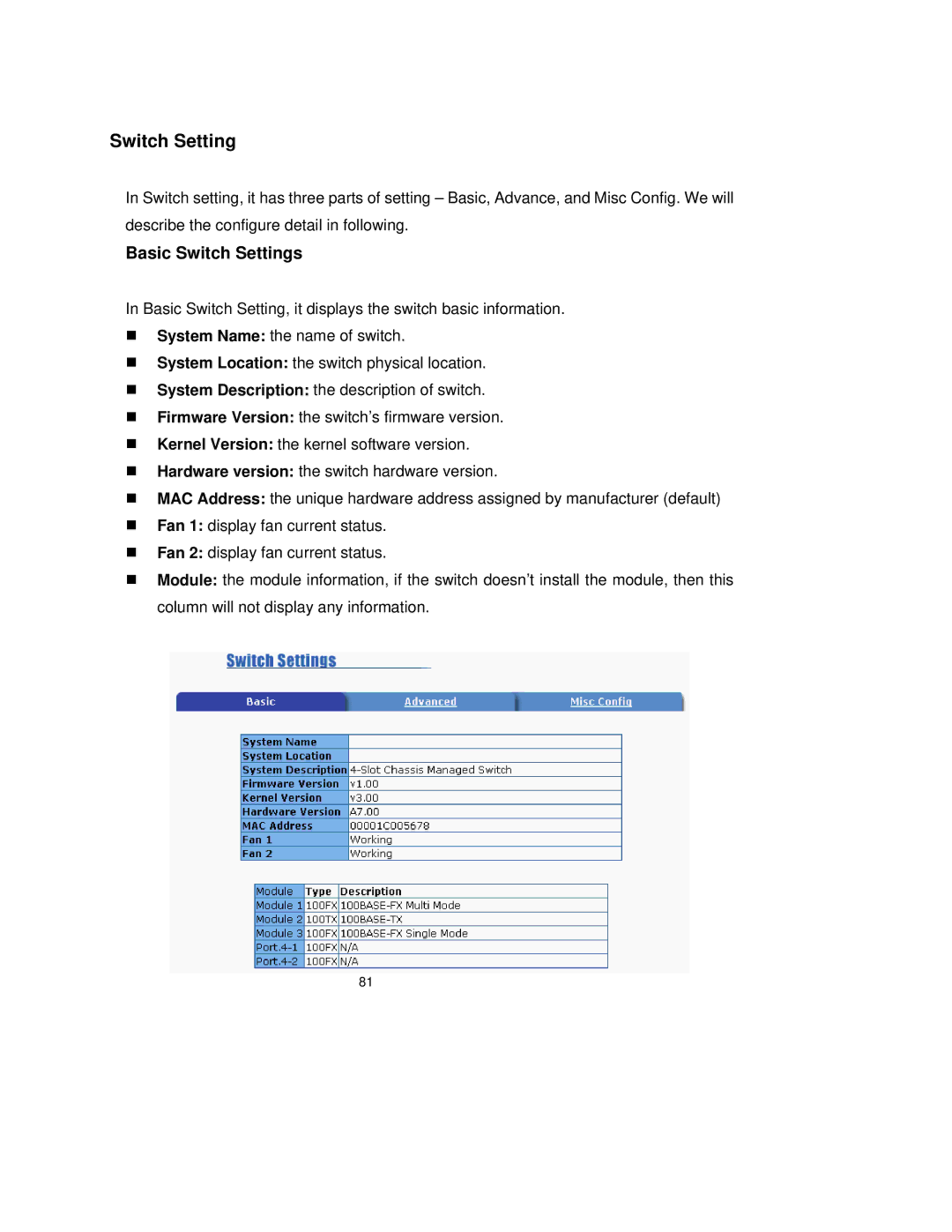 TRENDnet TEG-S3000I manual Basic Switch Settings 