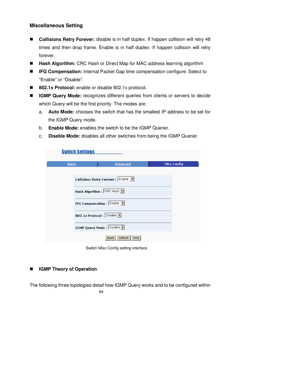 TRENDnet TEG-S3000I manual Miscellaneous Setting, „ Igmp Theory of Operation 