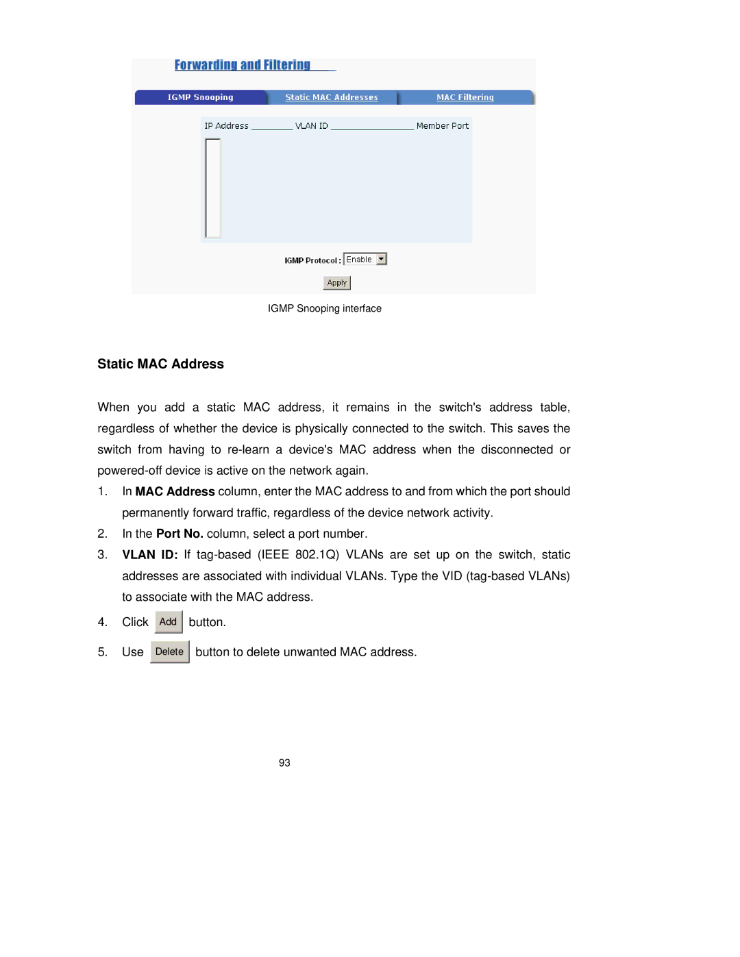 TRENDnet TEG-S3000I manual Static MAC Address 