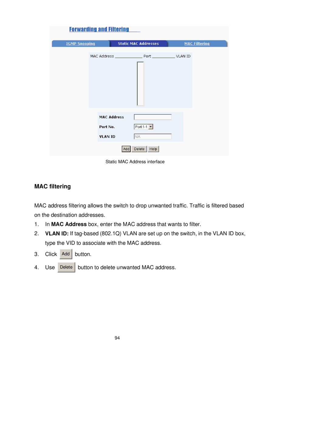 TRENDnet TEG-S3000I manual MAC filtering 