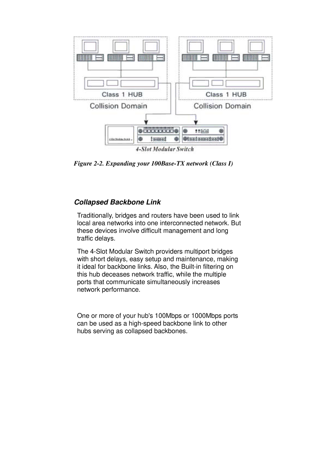 TRENDnet TEG-S4000 manual Collapsed Backbone Link, Expanding your 100Base-TX network Class 