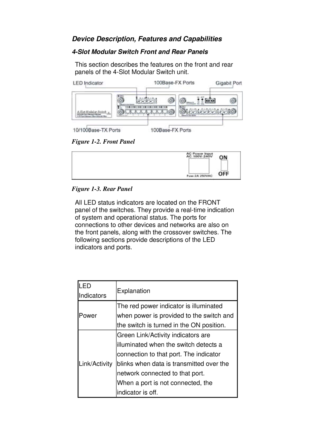 TRENDnet TEG-S4000 manual Device Description, Features and Capabilities, Slot Modular Switch Front and Rear Panels 