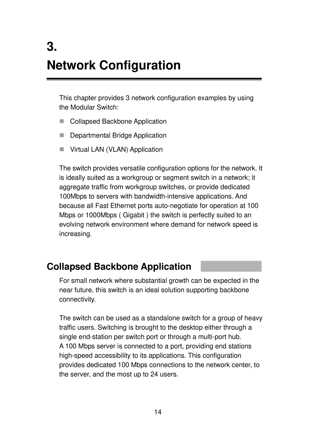 TRENDnet TEG-S4000I manual Collapsed Backbone Application 