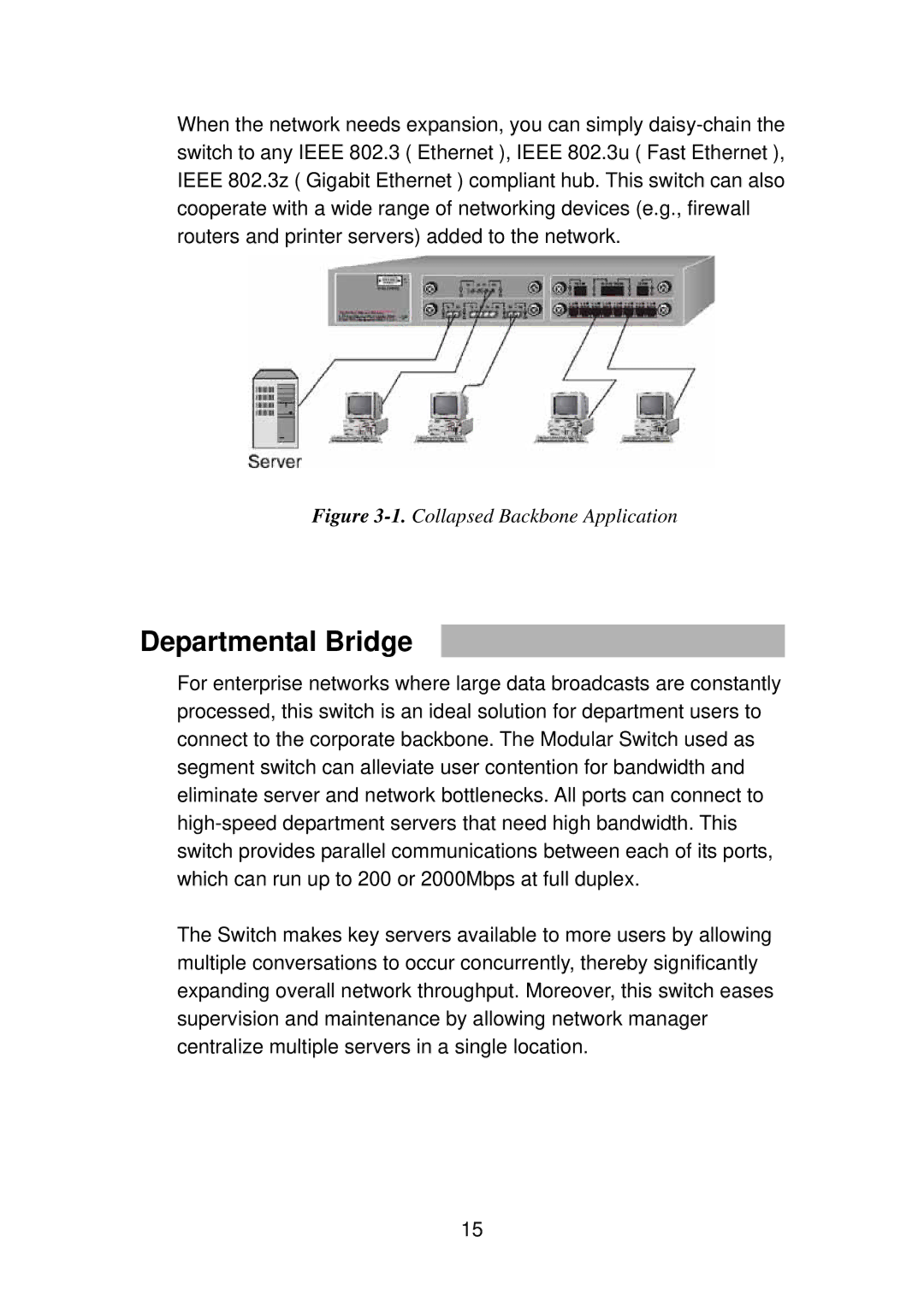 TRENDnet TEG-S4000I manual Departmental Bridge, Collapsed Backbone Application 