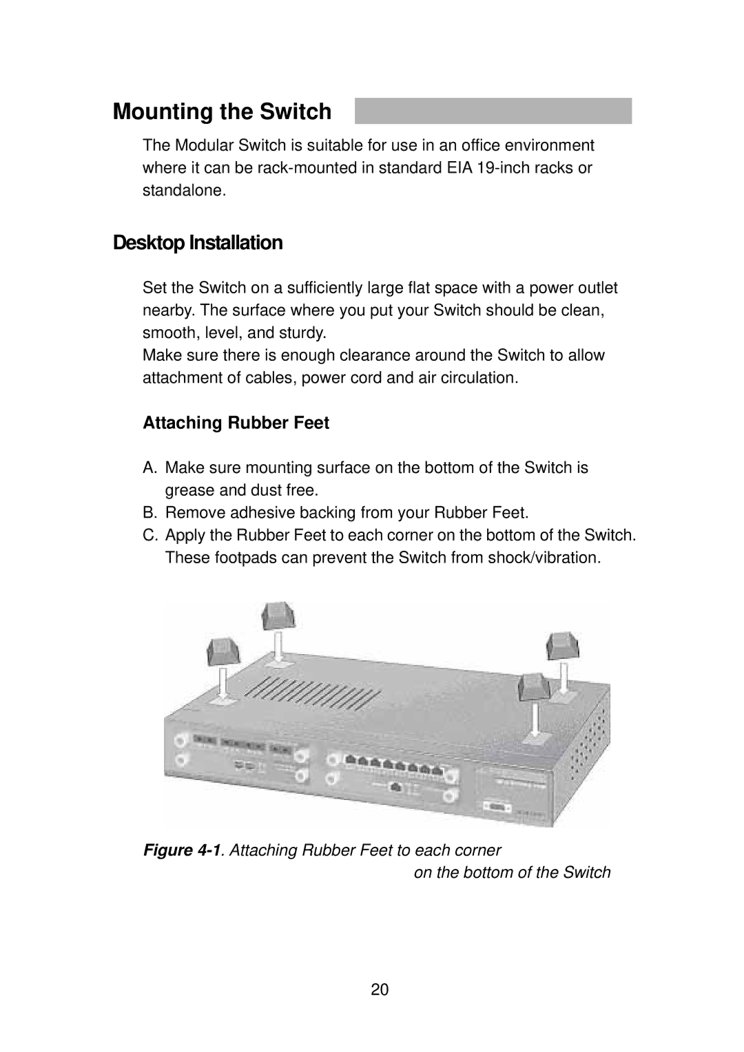 TRENDnet TEG-S4000I manual Mounting the Switch, Desktop Installation 