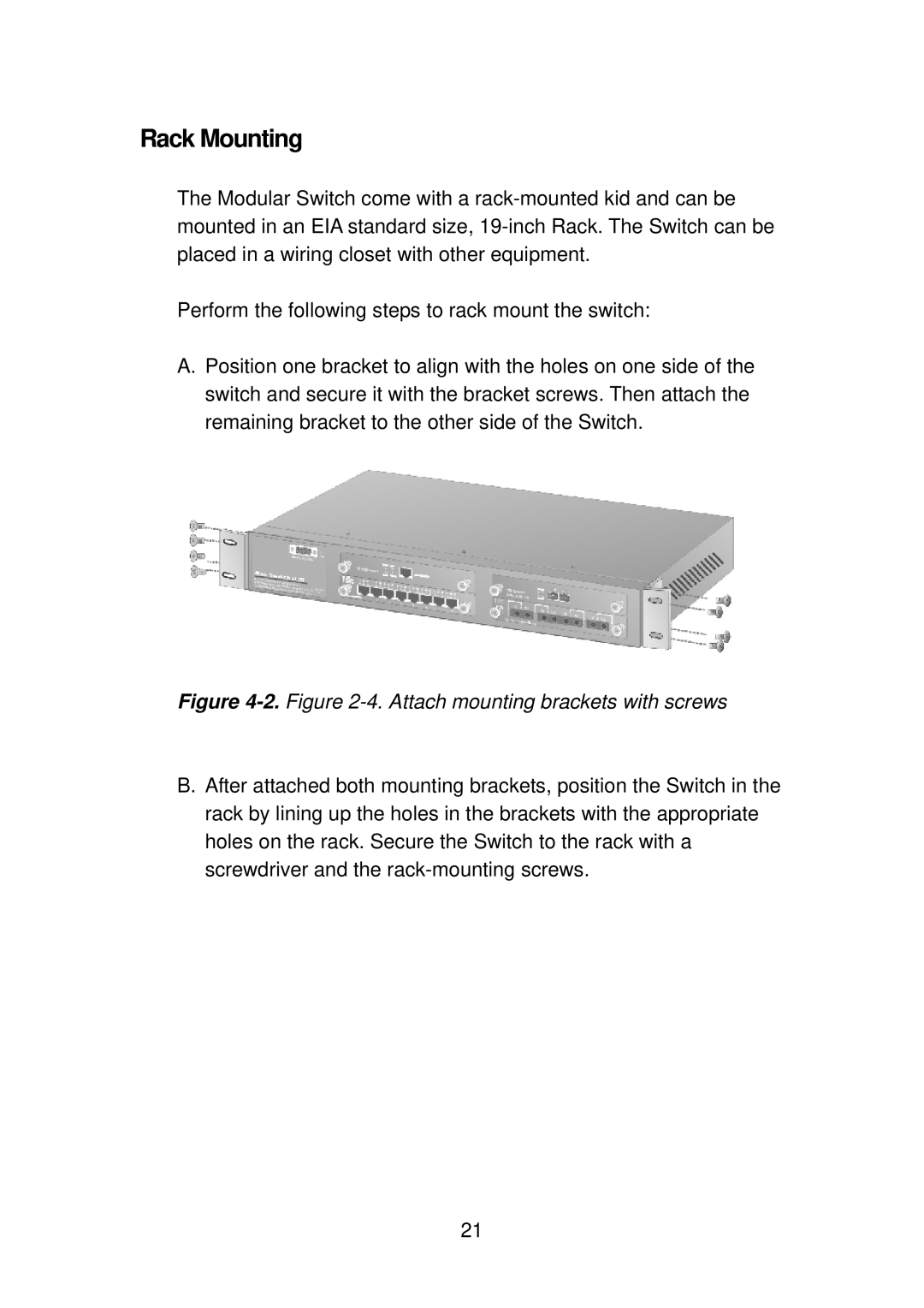 TRENDnet TEG-S4000I manual Rack Mounting, Attach mounting brackets with screws 