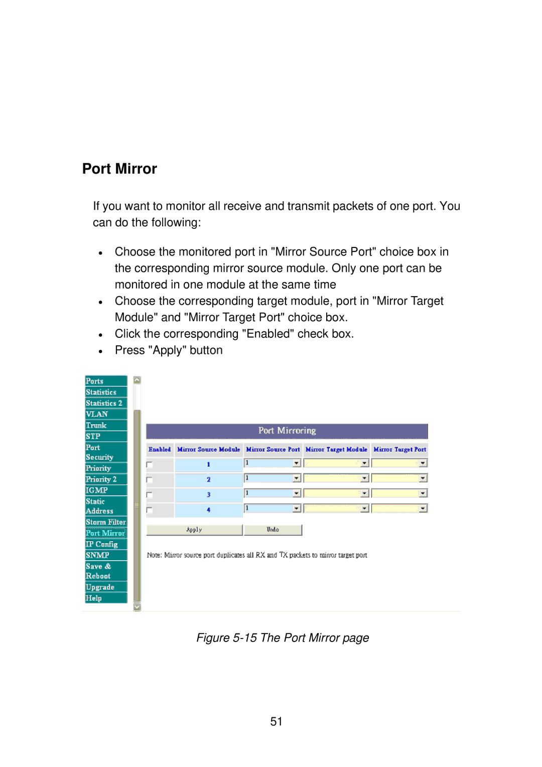 TRENDnet TEG-S4000I manual The Port Mirror 