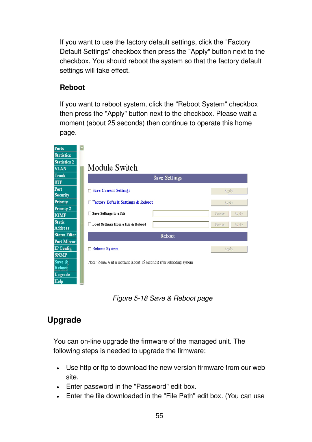 TRENDnet TEG-S4000I manual Upgrade, Reboot 