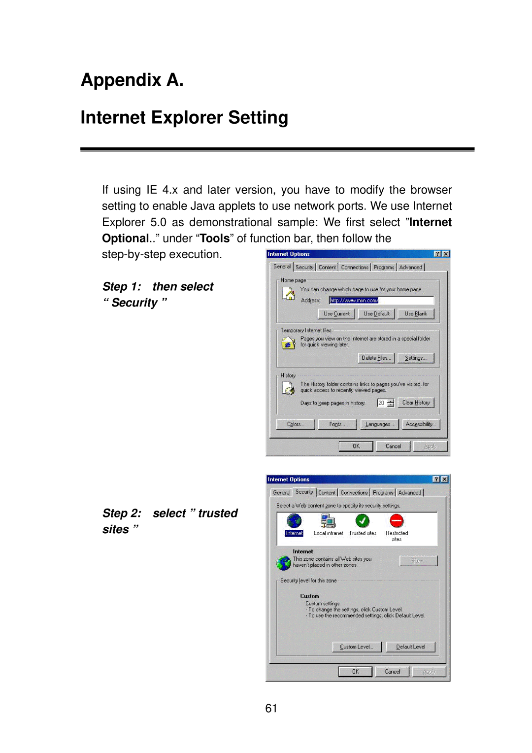 TRENDnet TEG-S4000I manual Appendix a Internet Explorer Setting 