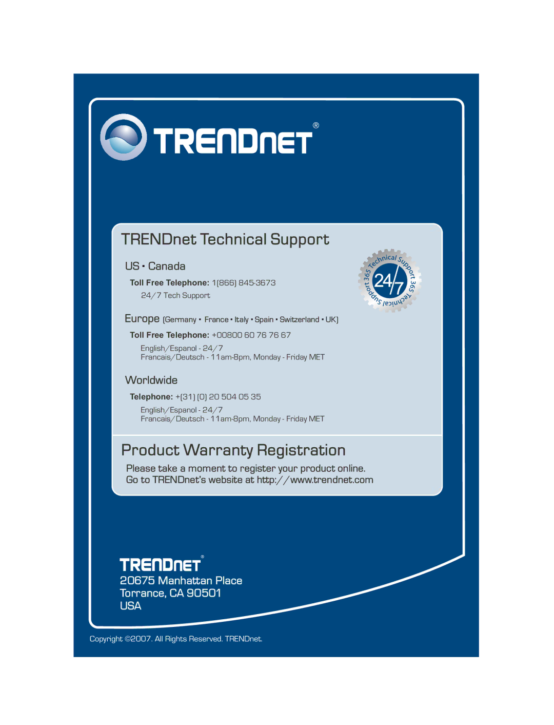 TRENDnet TEG-S5, TEG-S8 manual Product Warranty Registration 