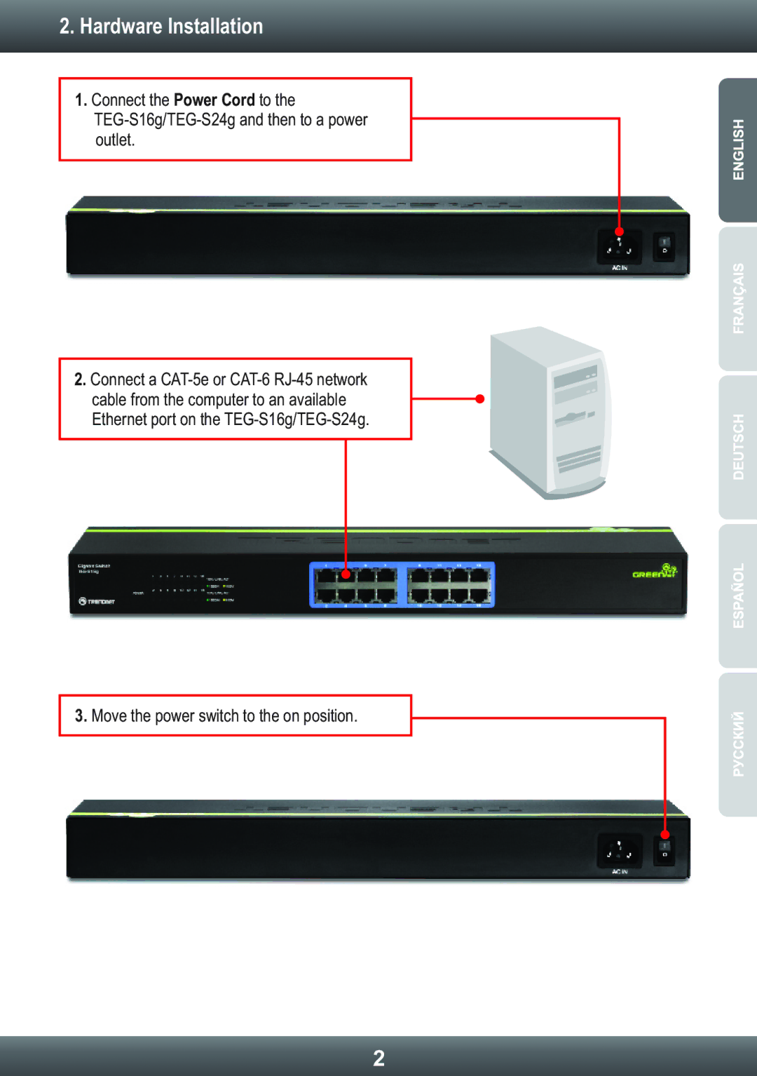 TRENDnet TEGS16g, TEGS24g manual Hardware Installation 