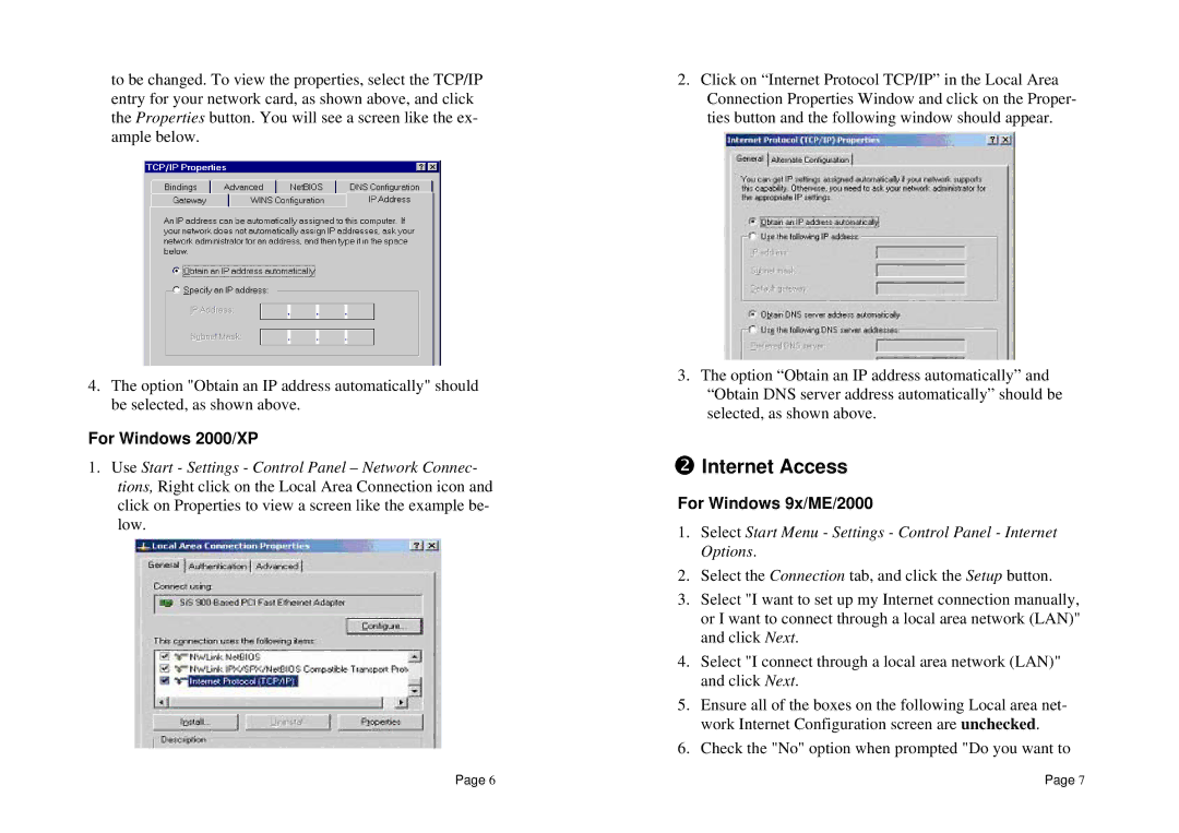 TRENDnet TEW-231BRP specifications Internet Access, For Windows 2000/XP, For Windows 9x/ME/2000 