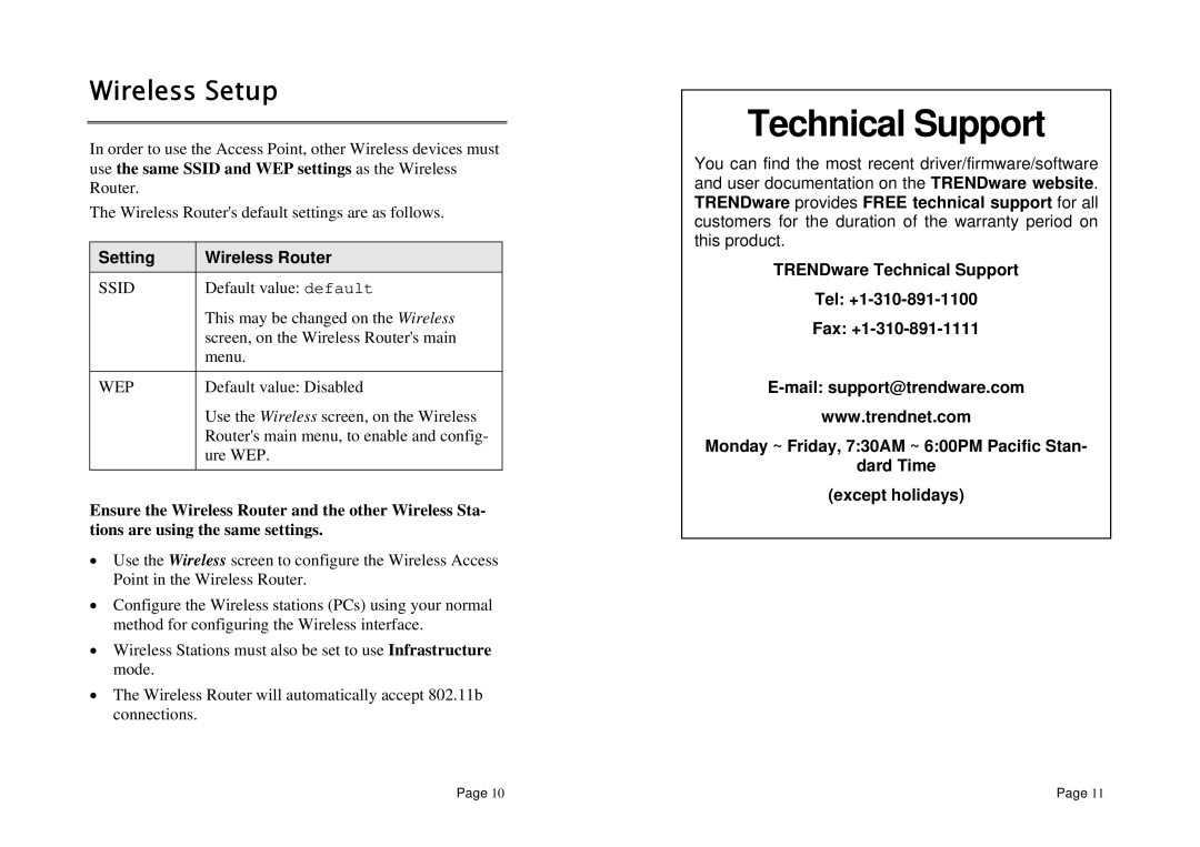 TRENDnet TEW-231BRP specifications Wireless Setup, Setting Wireless Router, Ssid, Wep 