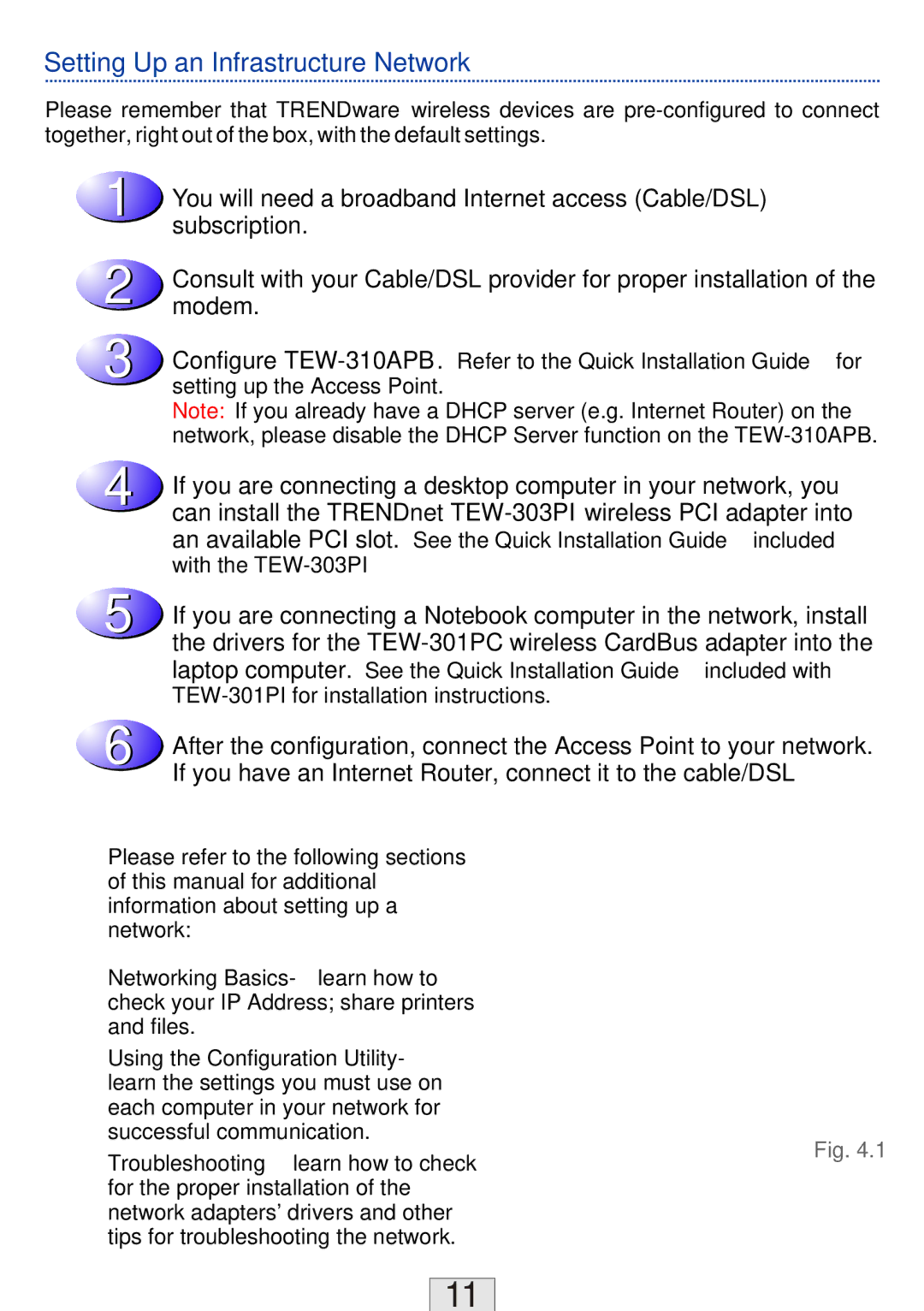 TRENDnet TEW-310APB manual Setting Up an Infrastructure Network 