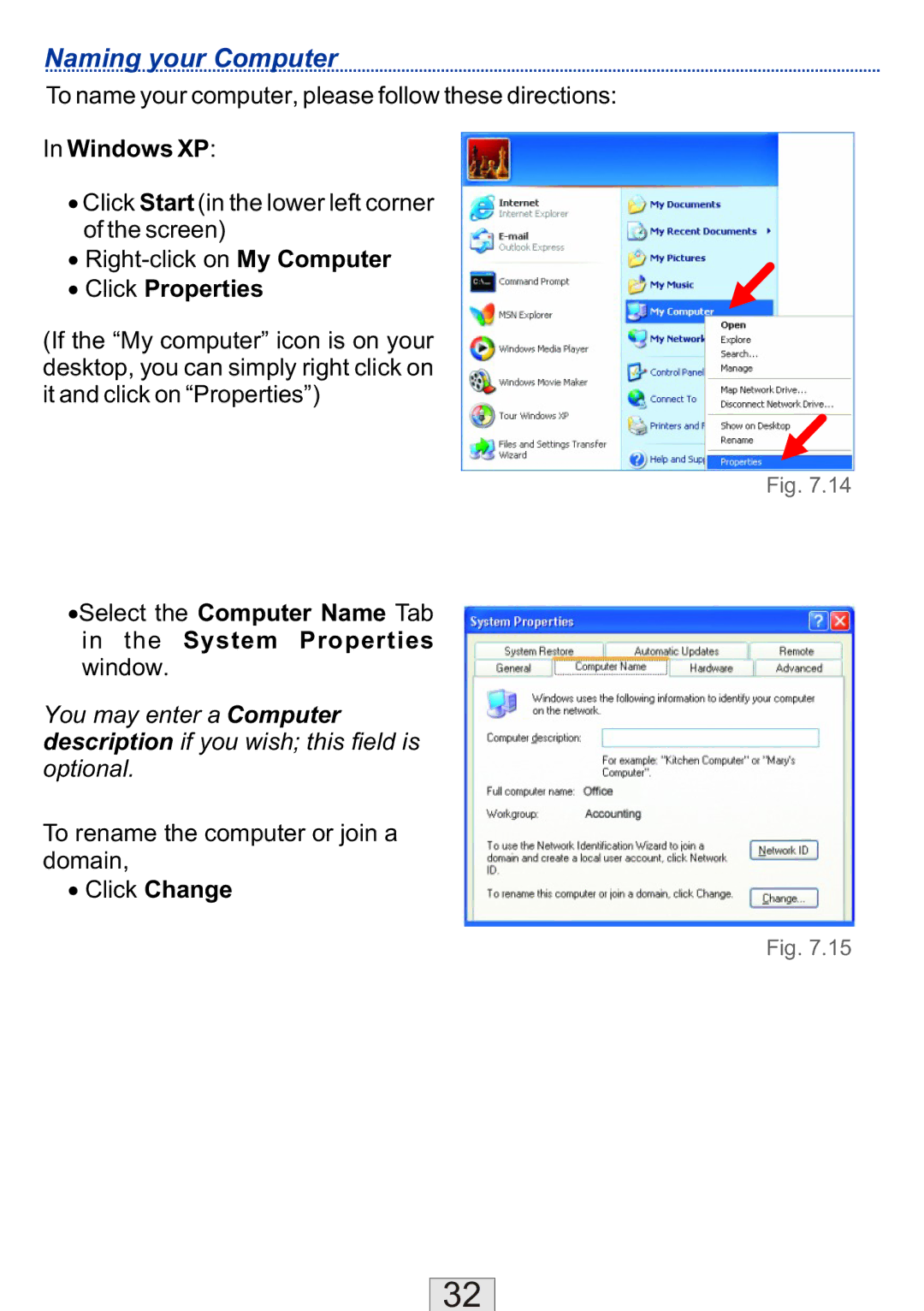 TRENDnet TEW-310APB manual Naming your Computer, Windows XP 