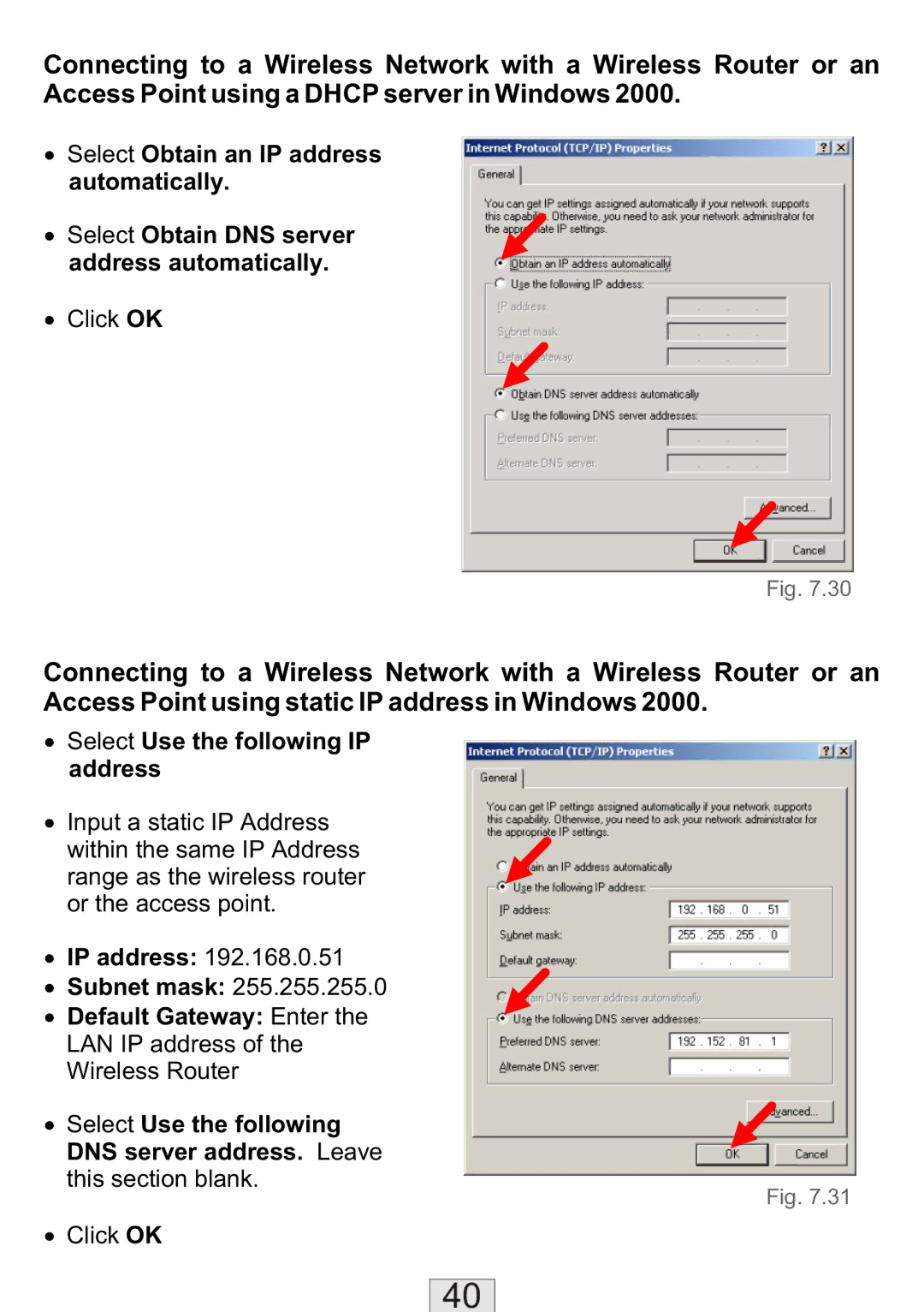 TRENDnet TEW-310APB manual ∙ Select Use the following IP address 