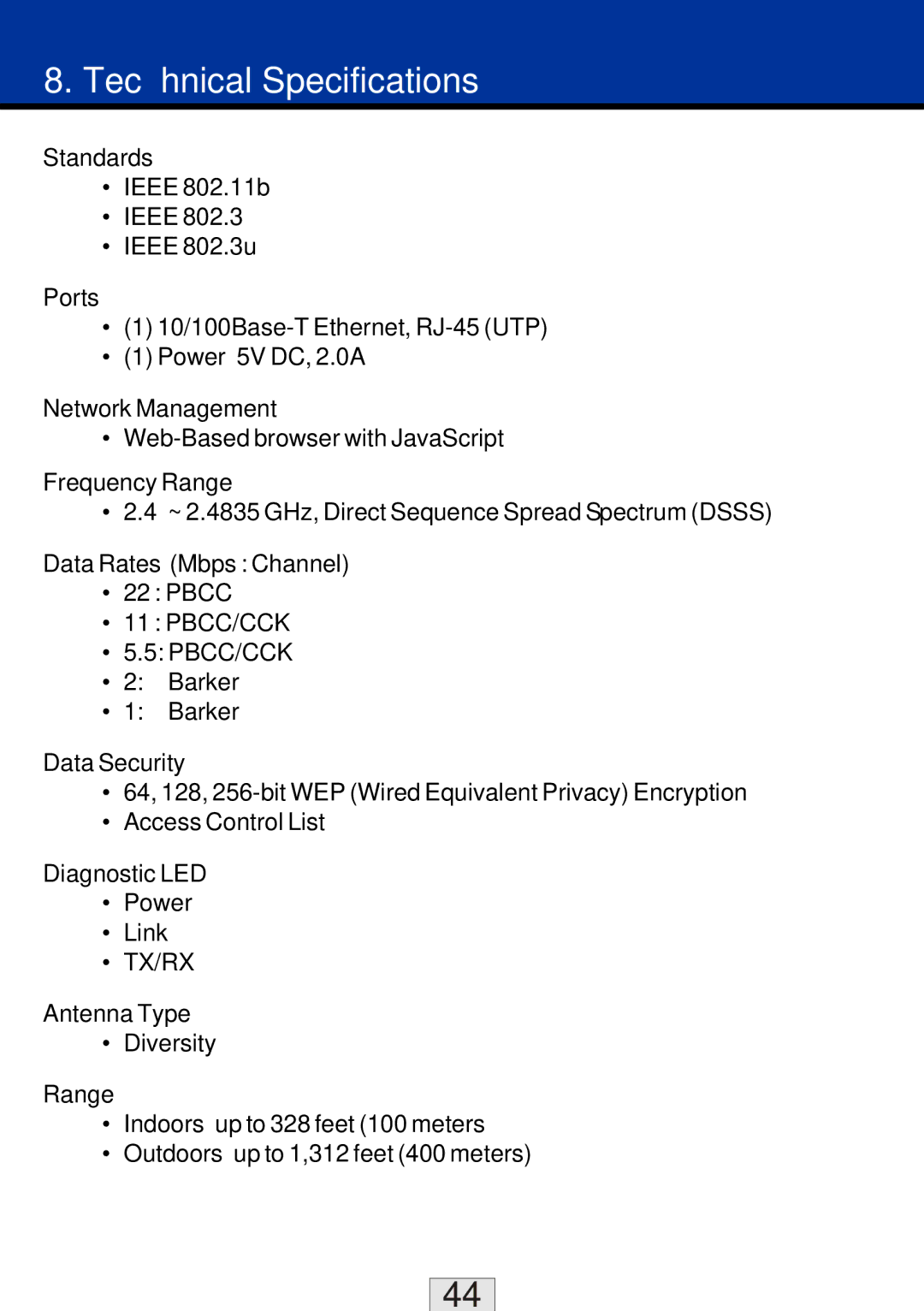 TRENDnet TEW-310APB manual Technical Specifications 