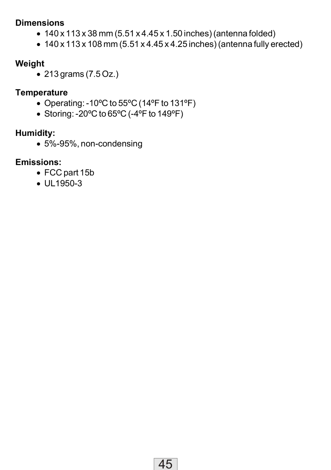 TRENDnet TEW-310APB manual Dimensions, Weight, Temperature, Humidity, Emissions 