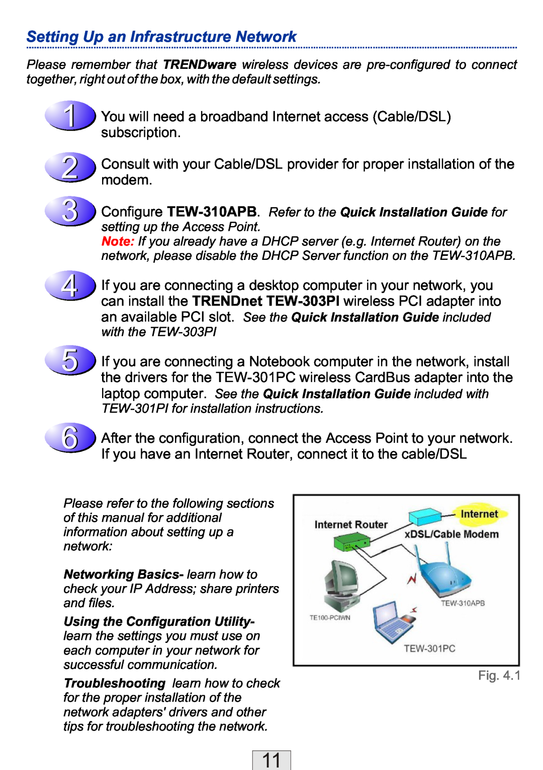 TRENDnet TEW-310APBX manual Setting Up an Infrastructure Network 