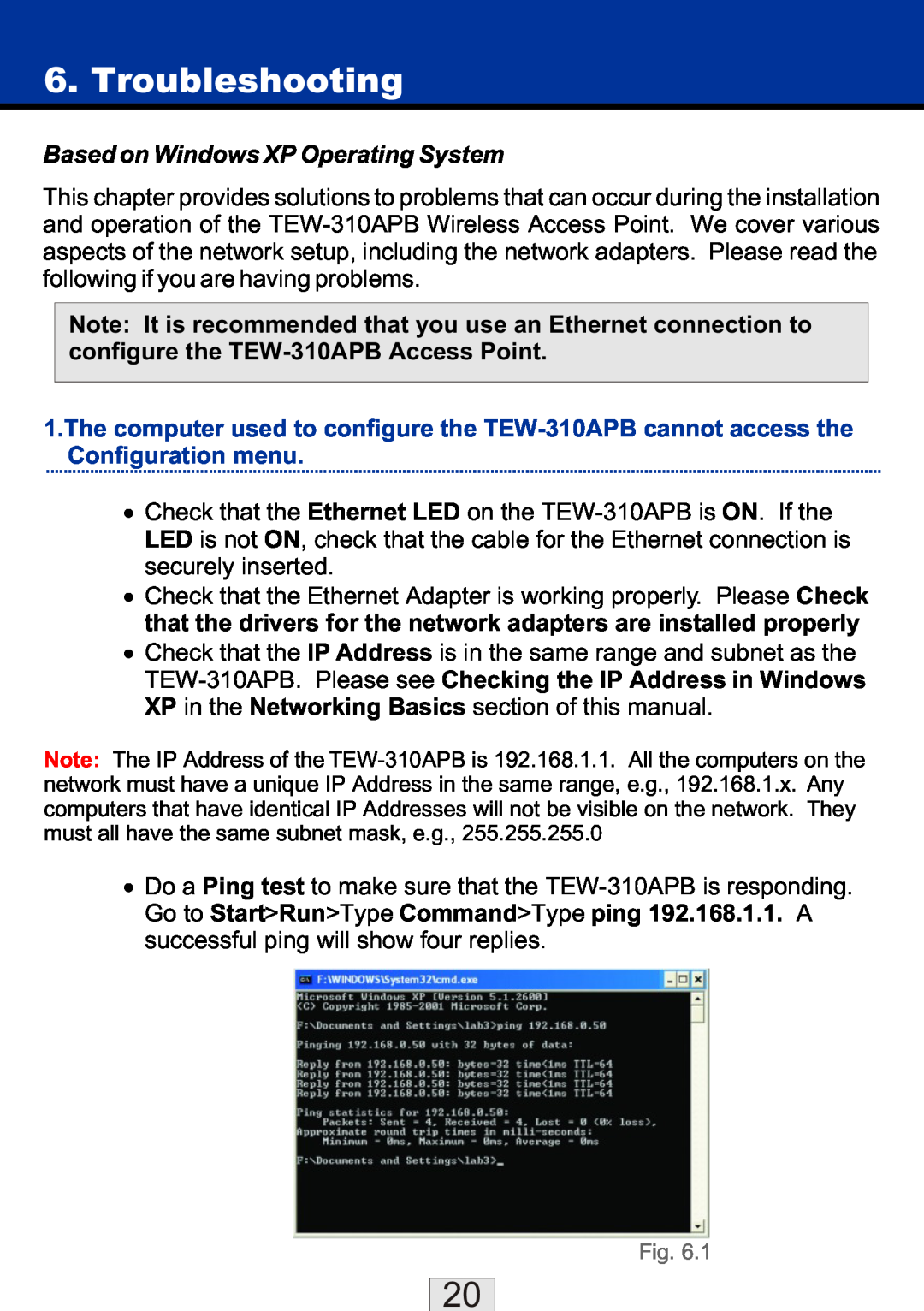 TRENDnet TEW-310APBX manual Troubleshooting, Based on Windows XP Operating System 