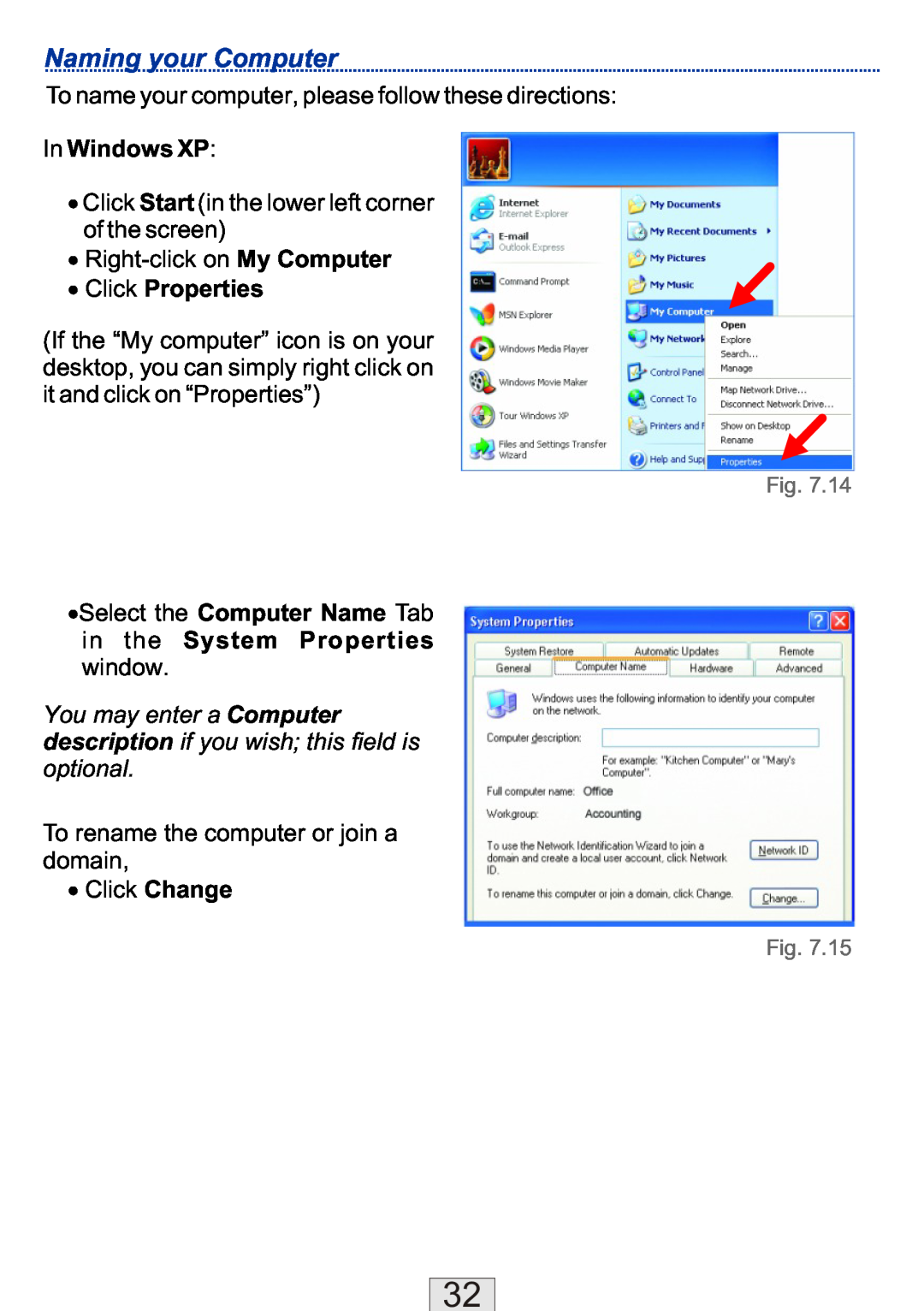 TRENDnet TEW-310APBX manual Naming your Computer, In Windows XP, ∙ Click Properties 