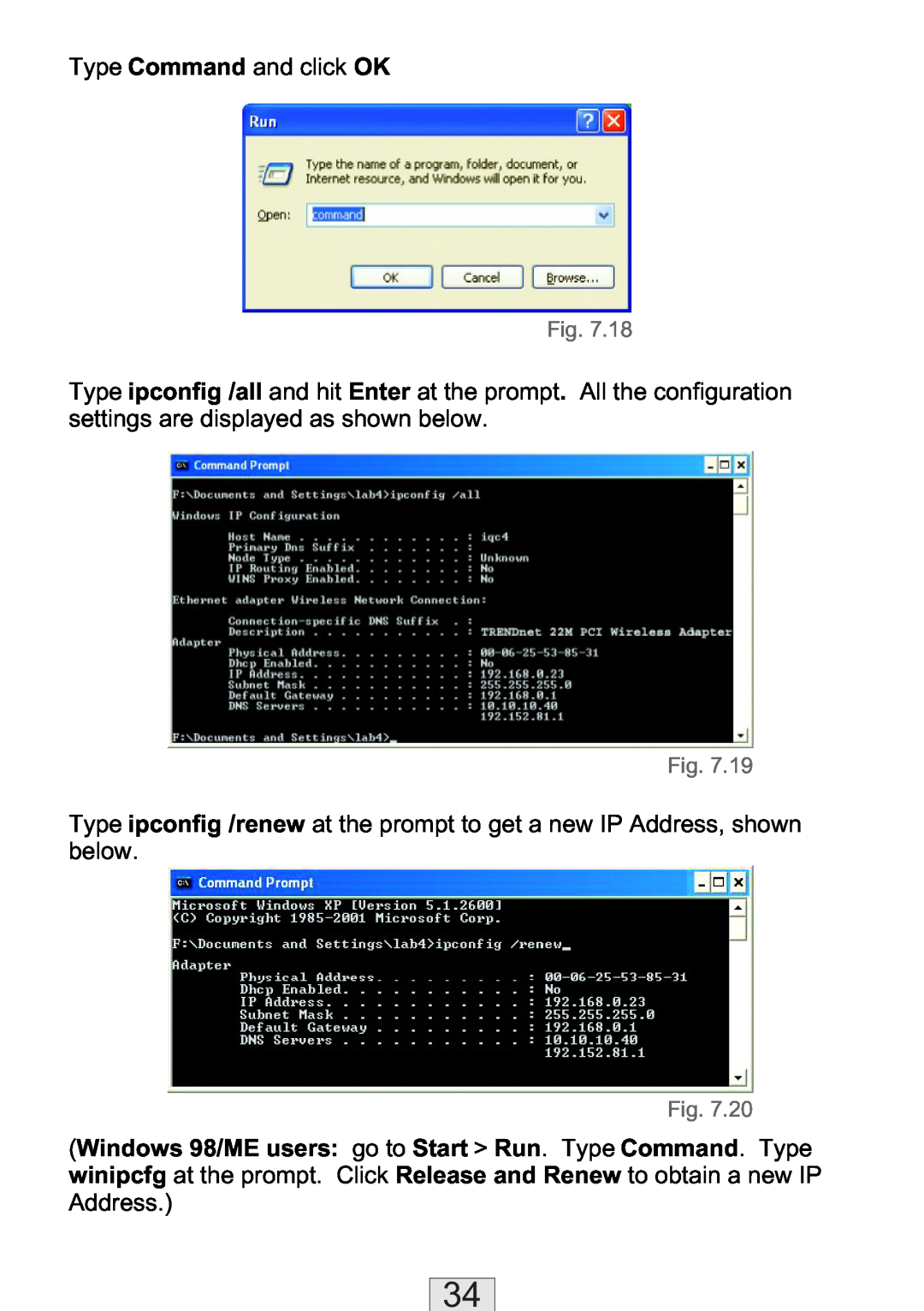 TRENDnet TEW-310APBX manual Type Command and click OK, Address 