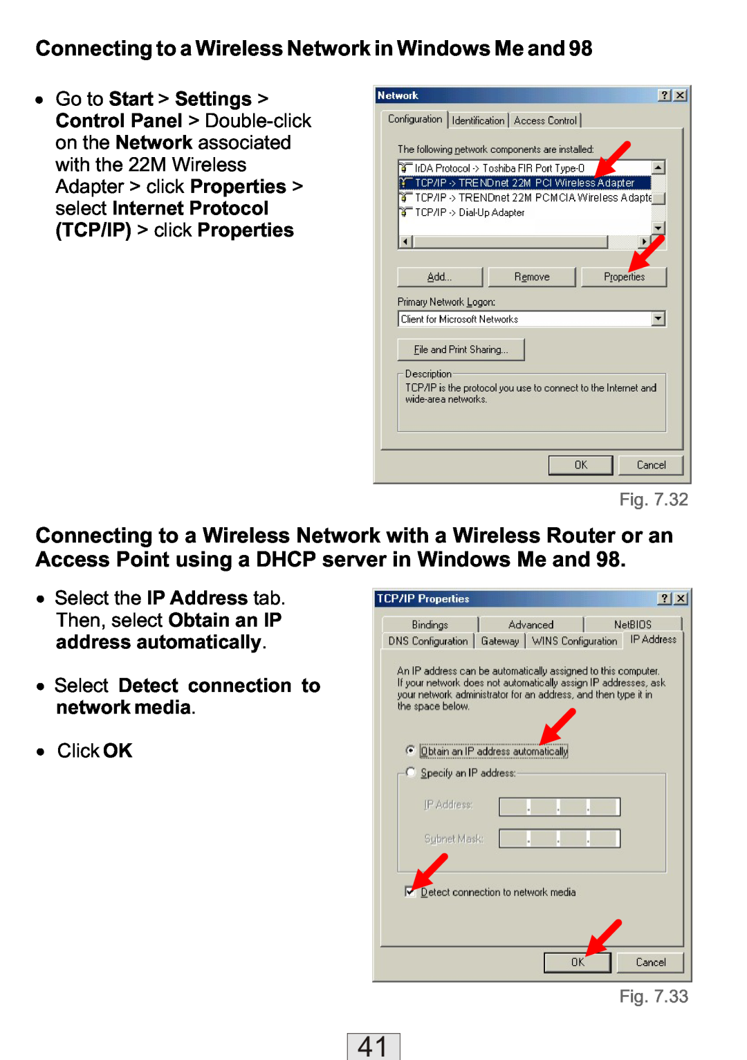 TRENDnet TEW-310APBX Connecting to a Wireless Network in Windows Me and, ∙ Go to Start Settings Control Panel Double-click 