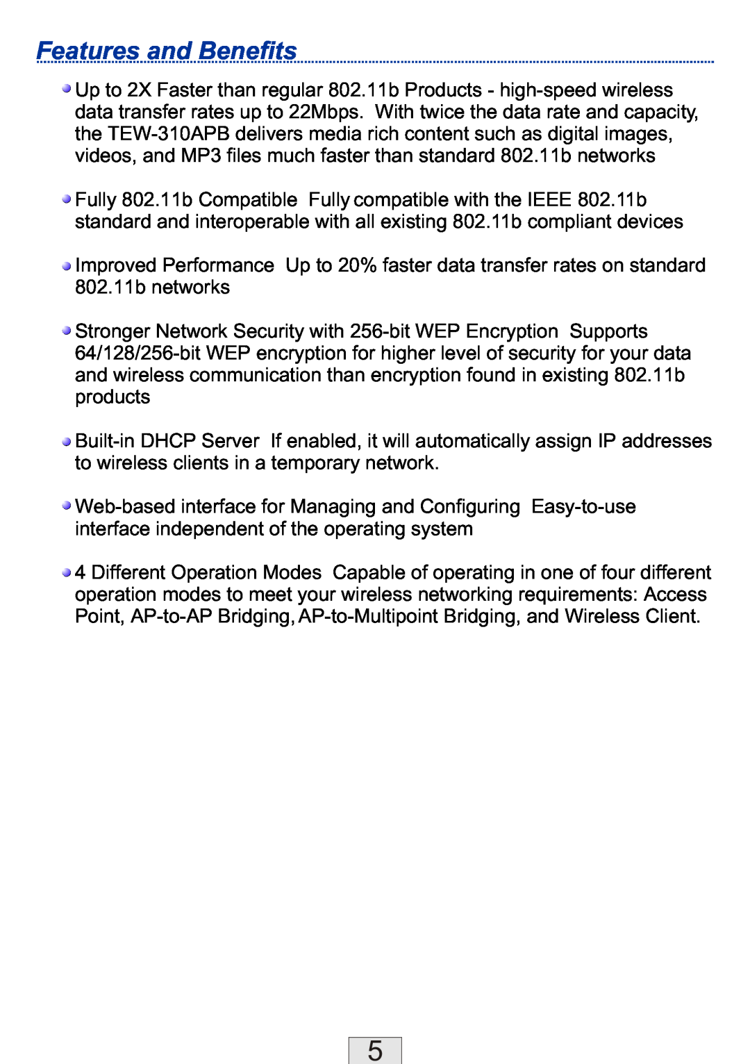 TRENDnet TEW-310APBX manual Features and Benefits 