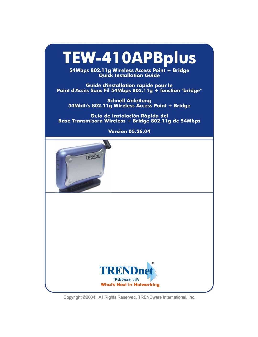 TRENDnet 54Mpbs 802.11g Wireless Access Point + Bridge manual TEW-410APBplus, TRENDnet 