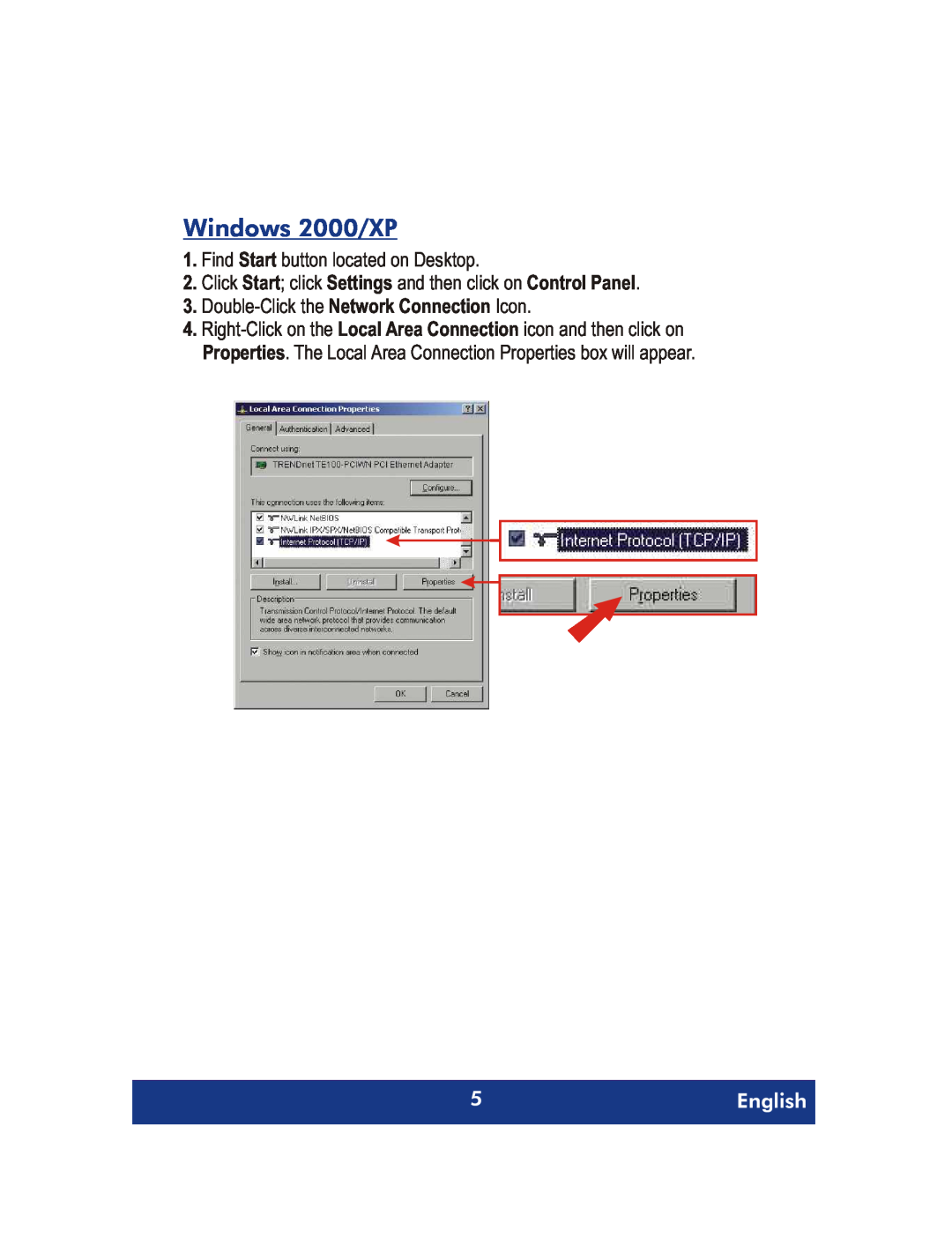 TRENDnet 54Mpbs 802.11g Wireless Access Point + Bridge Windows 2000/XP, Find Start button located on Desktop, English 
