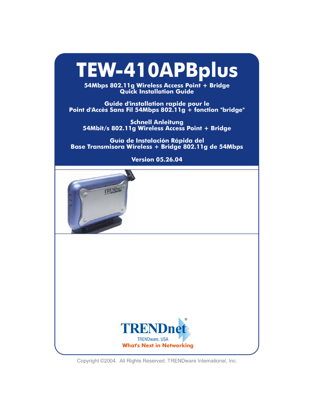 TRENDnet 54Mpbs 802.11g Wireless Access Point + Bridge manual TEW-410APBplus 