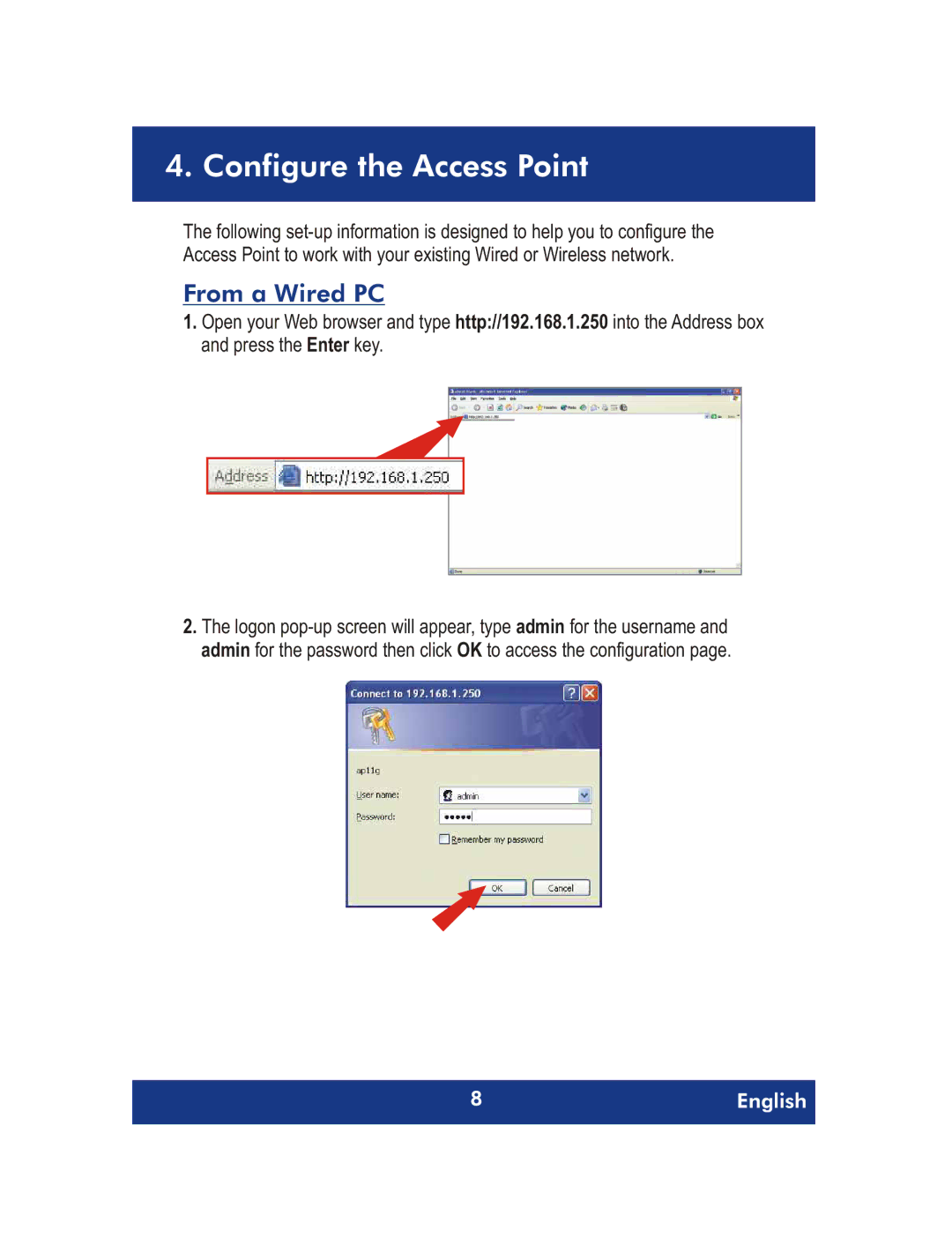 TRENDnet TEW-410APBplus, 54Mpbs 802.11g Wireless Access Point + Bridge manual Configure the Access Point, From a Wired PC 