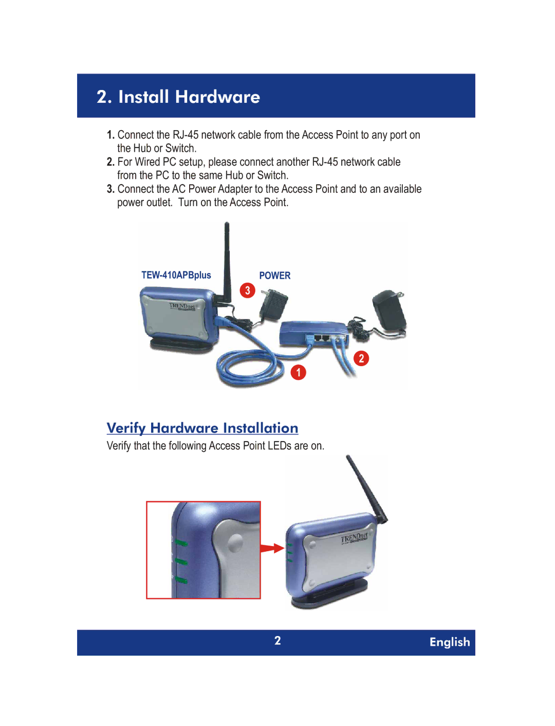 TRENDnet TEW-410APBplus, 54Mpbs 802.11g Wireless Access Point + Bridge manual Install Hardware, Verify Hardware Installation 