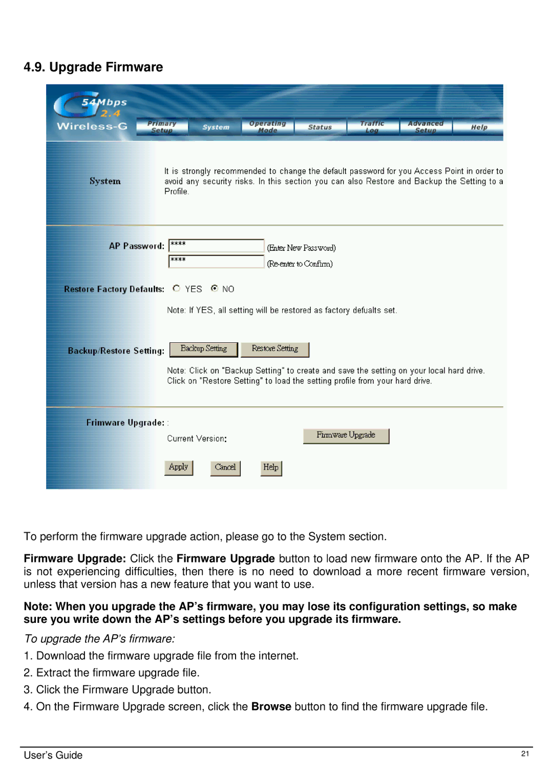 TRENDnet TEW-413APBO manual Upgrade Firmware, To upgrade the AP’s firmware 