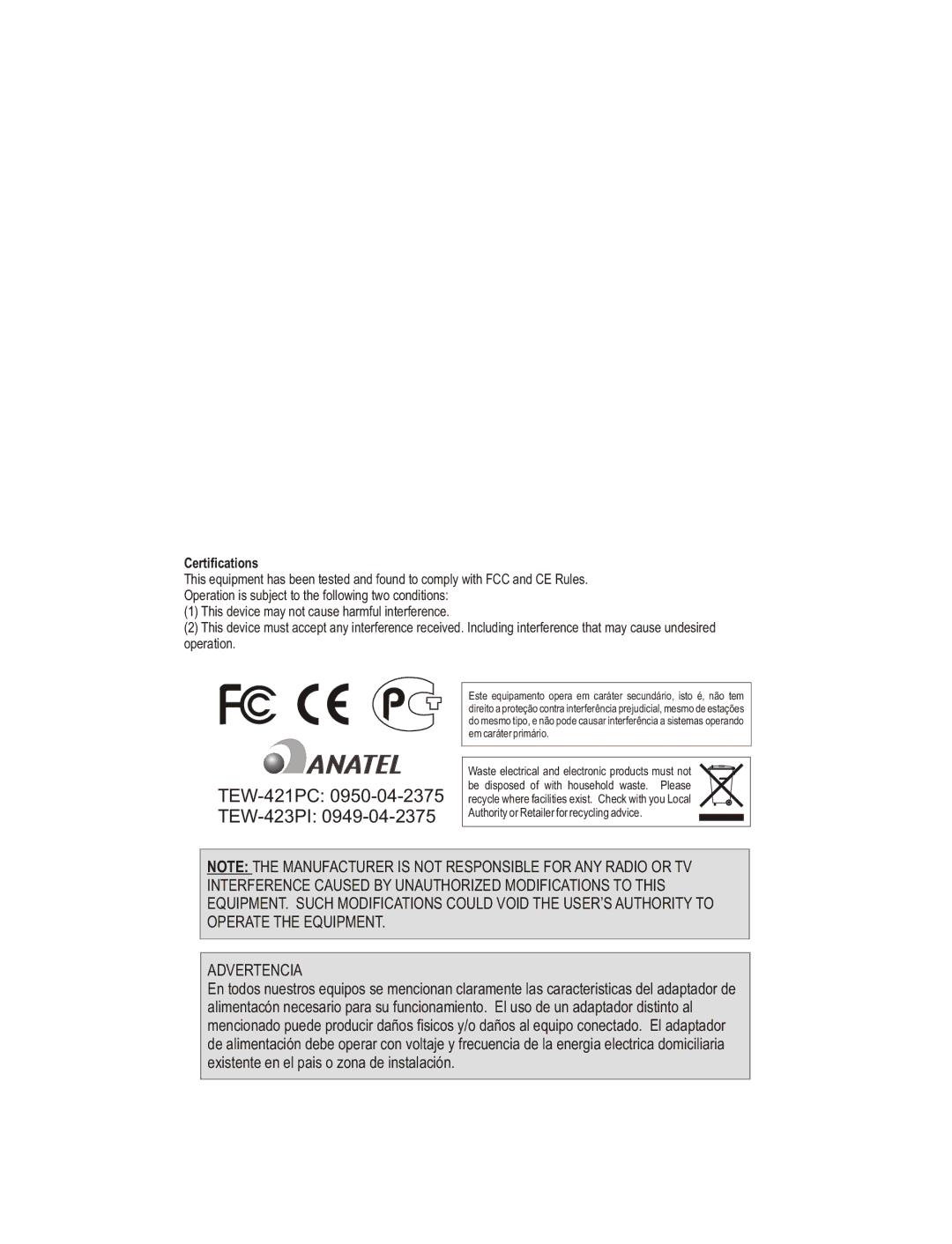 TRENDnet Wireless Adapter manual TEW-421PC TEW-423PI 