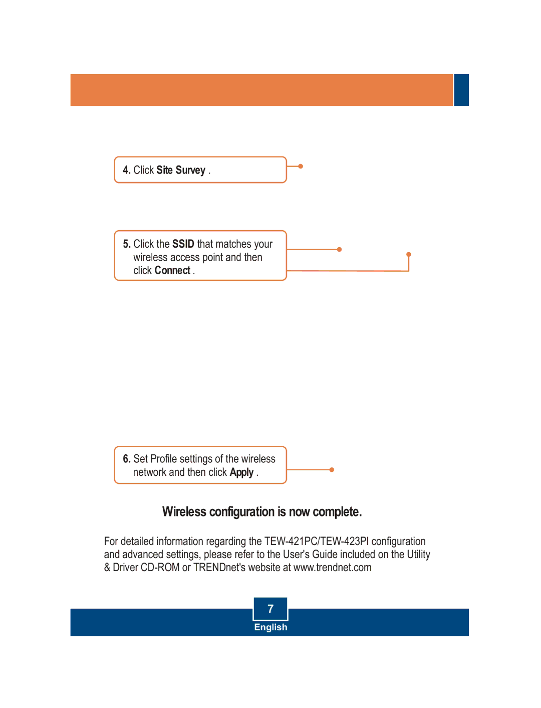TRENDnet TEW-423PI, TEW-421PC, Wireless Adapter manual Wireless configuration is now complete 